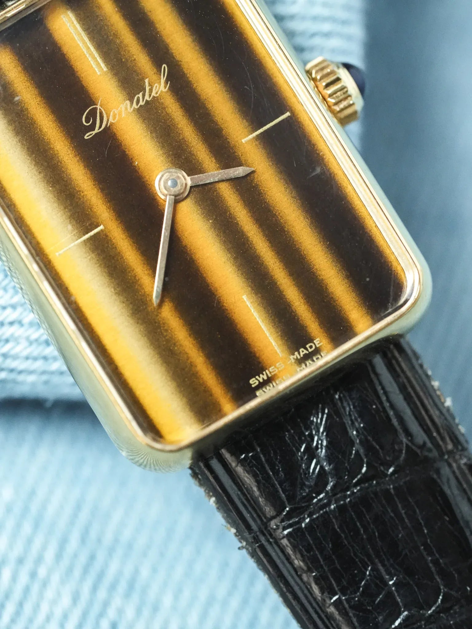 Donatel - Tank Or Oeil de Tigre Cabochon bleu - 1970s - Atelier Victor