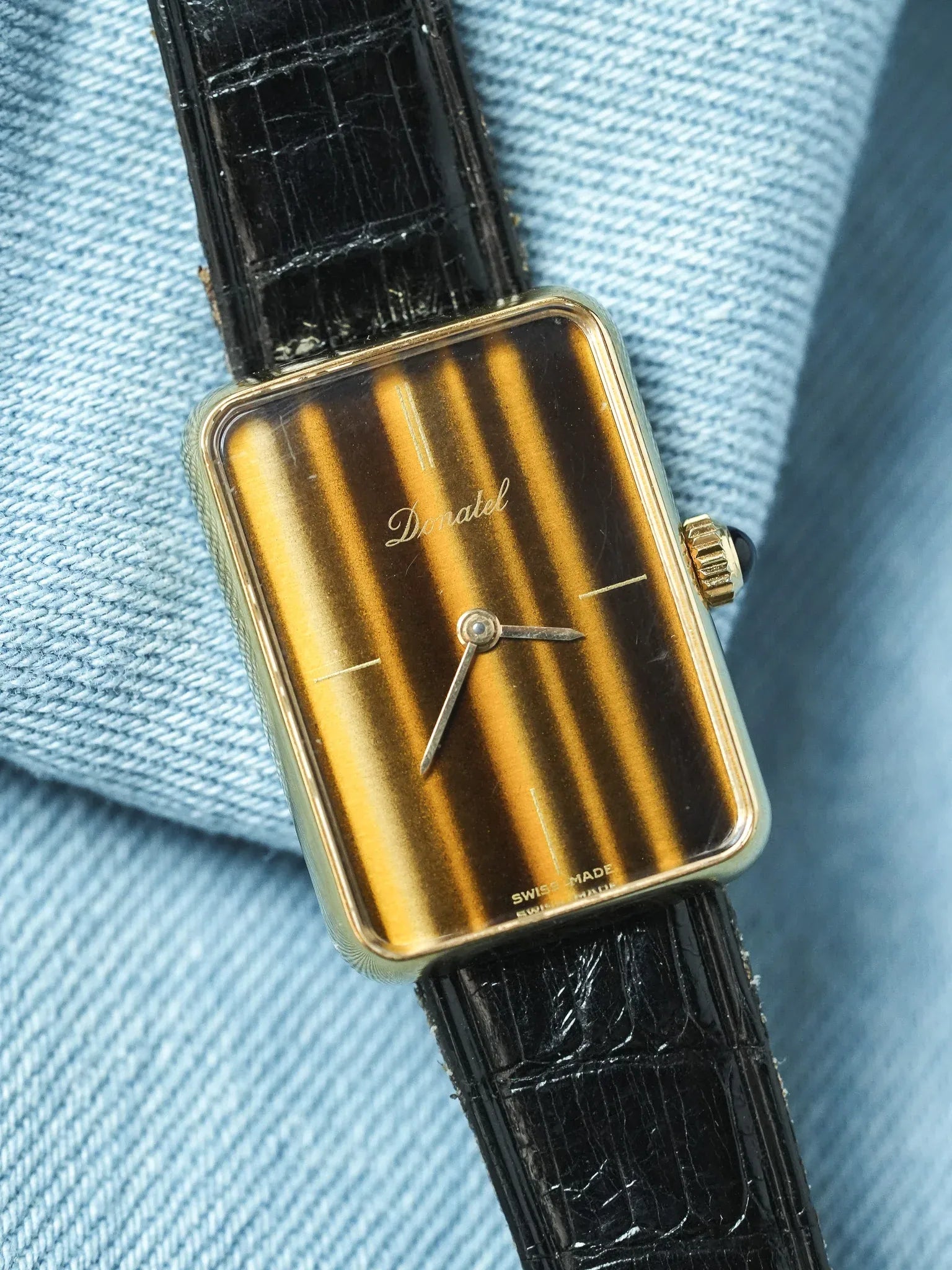 Donatel - Tank Or Oeil de Tigre Cabochon bleu - 1970s - Atelier Victor