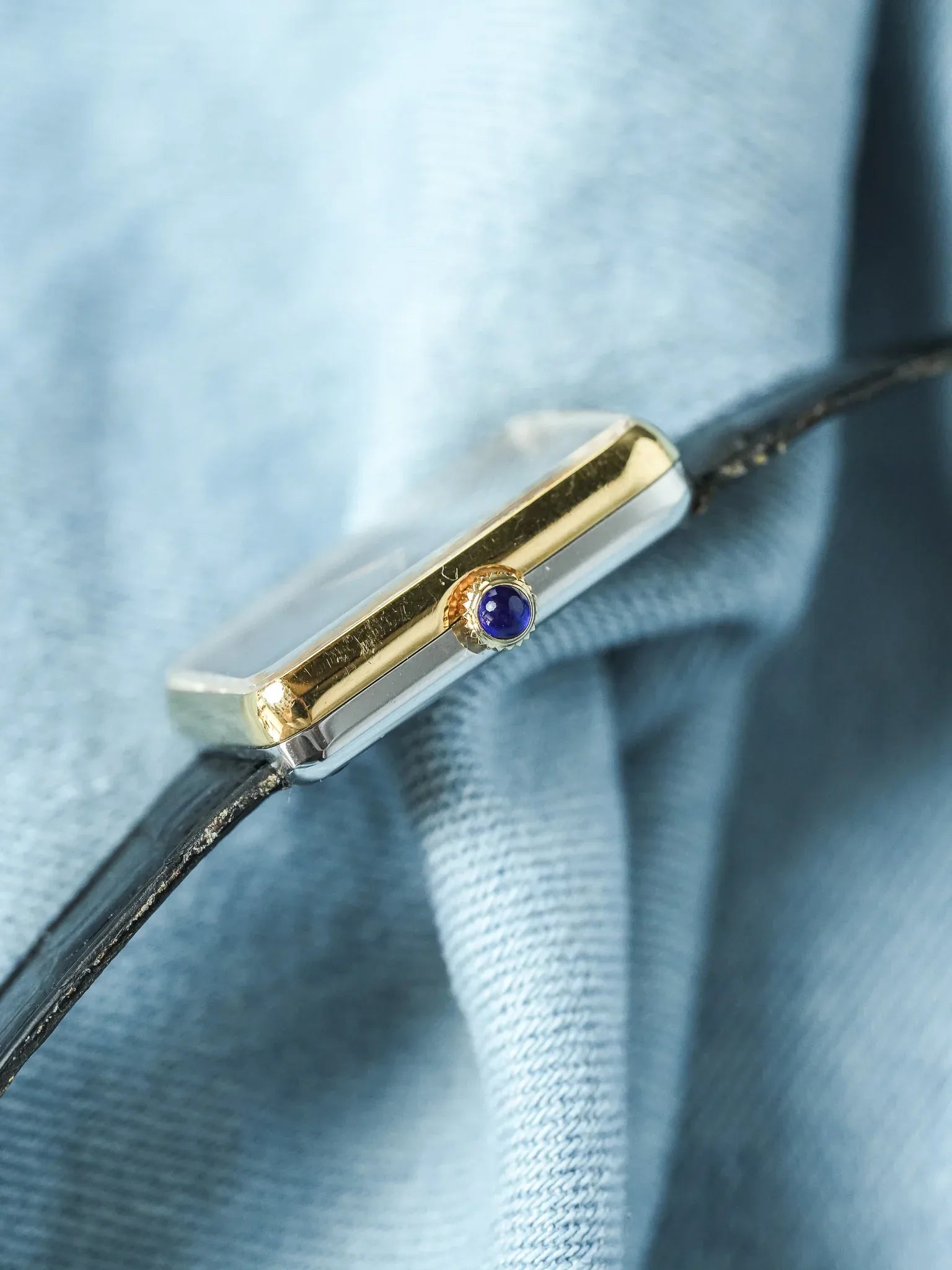 Donatel - Tank Or Oeil de Tigre Cabochon bleu - 1970s - Atelier Victor