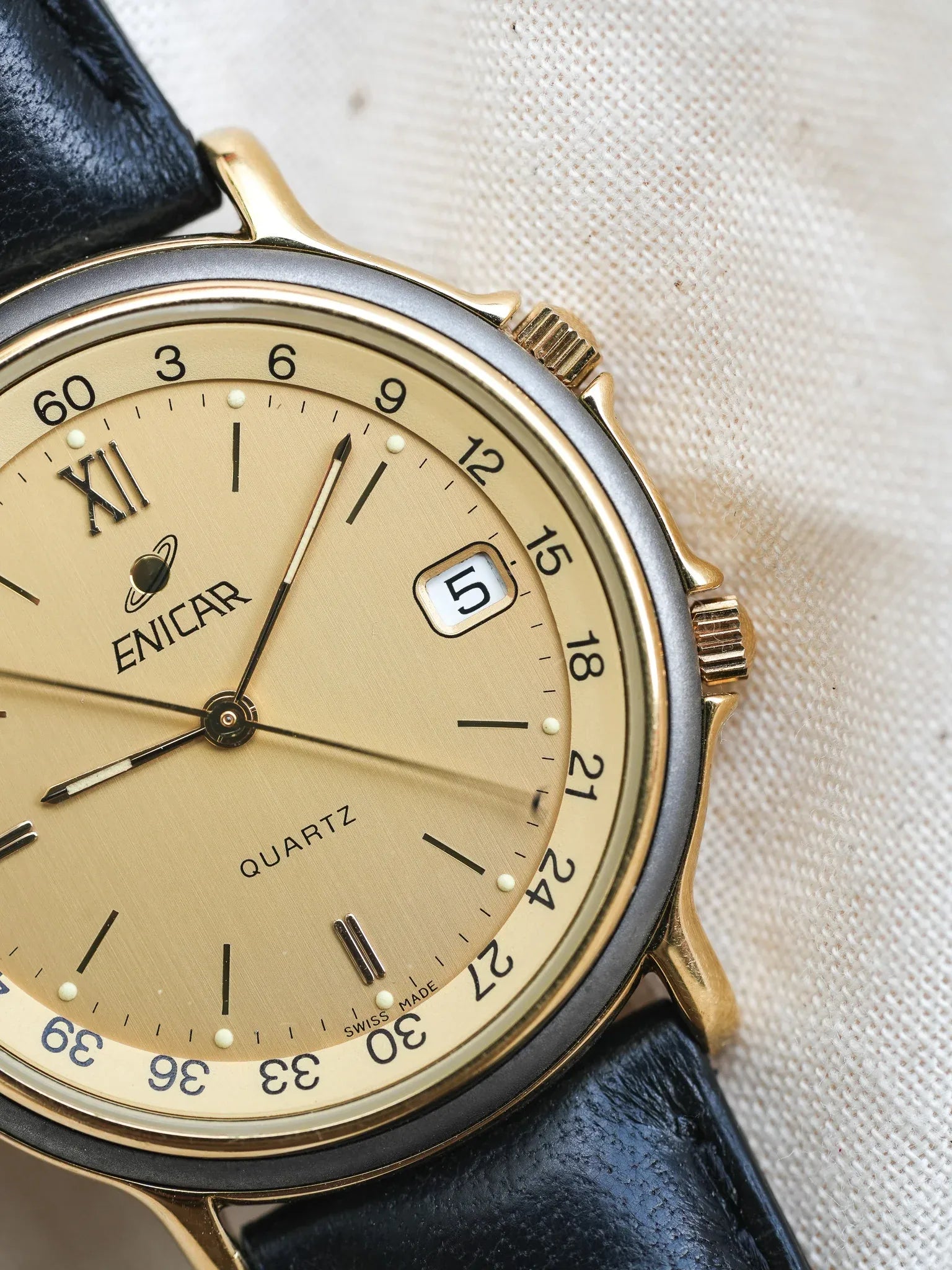 Enicar - Gold Plated internal directional bezel - NOS - 1990s