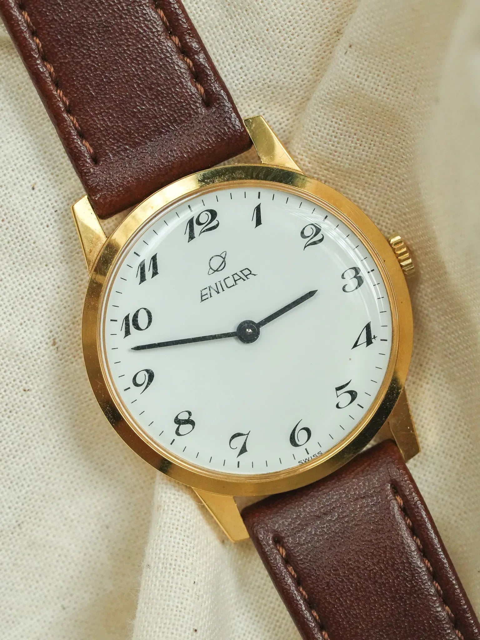 Enicar - Plaqué Or Ultra slim Cadran blanc - 1980s - Atelier Victor