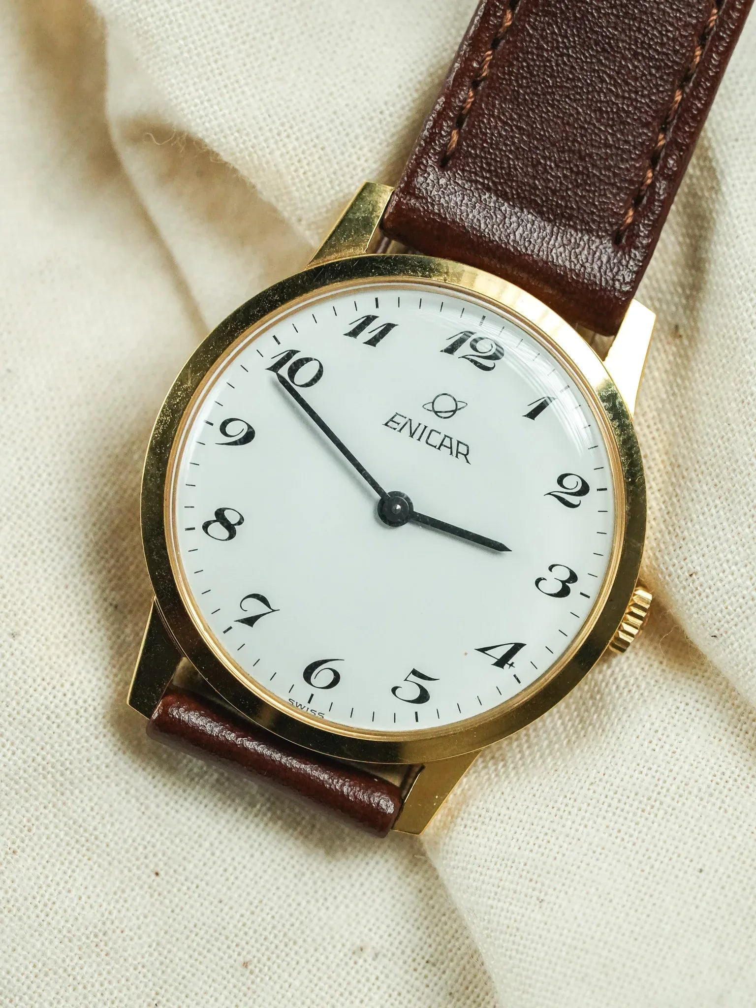 Enicar - Plaqué Or Ultra slim Cadran blanc - 1980s - Atelier Victor