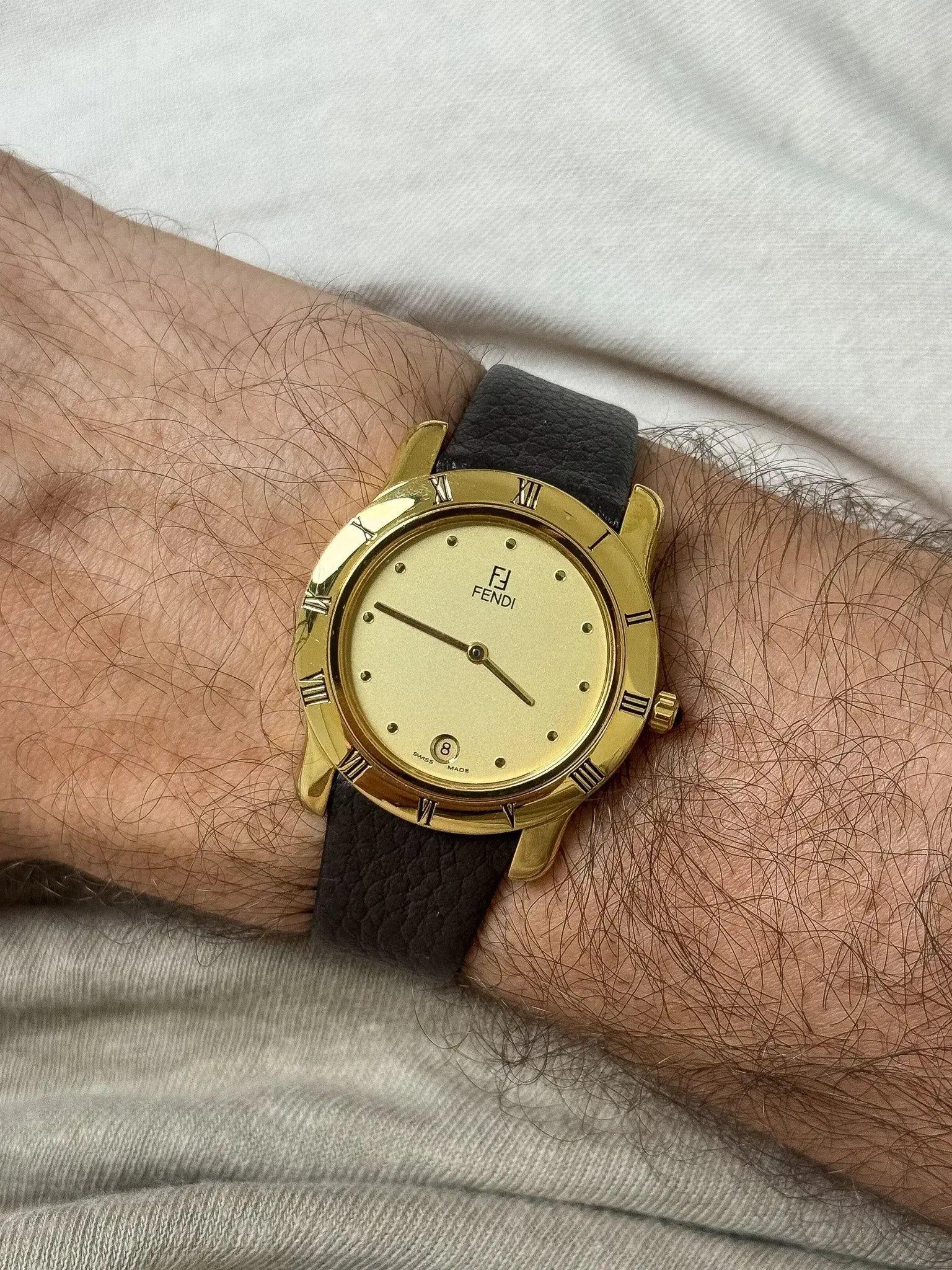 Fendi - Gold Plated Date 6h Cabochon 34mm - 1990s - Atelier Victor