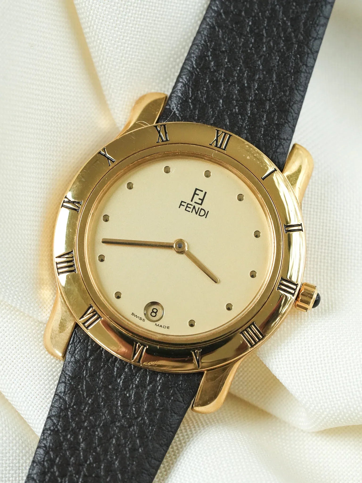 Fendi - Plaqué or Date 6h Cabochon 34mm - 1990s - Atelier Victor