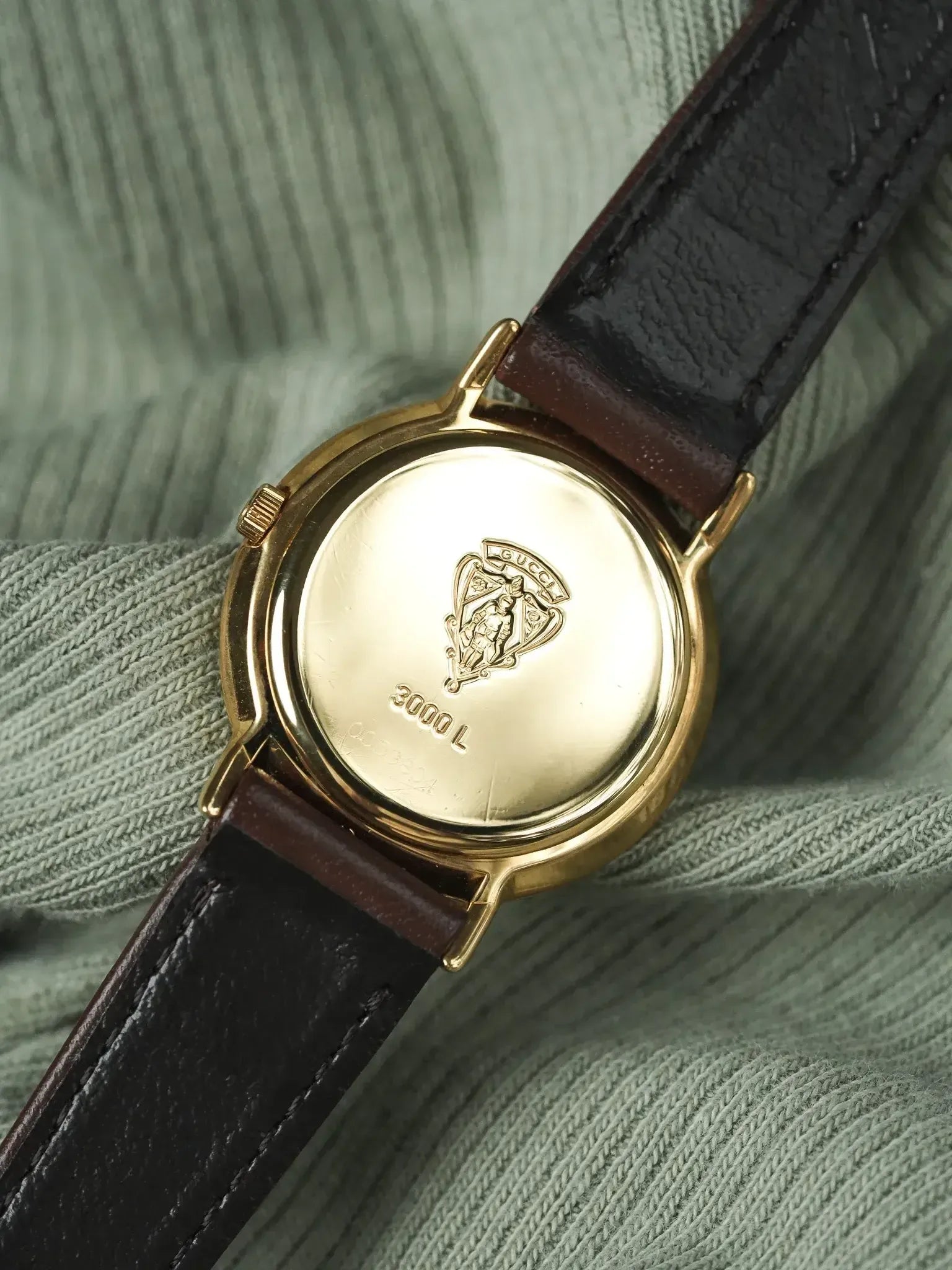 Vtg Gucci Gold Dial Black Leather Strap Watch Japan Mvmt Life motto: Vintage Gucci all day everyday. This rare  main image 3