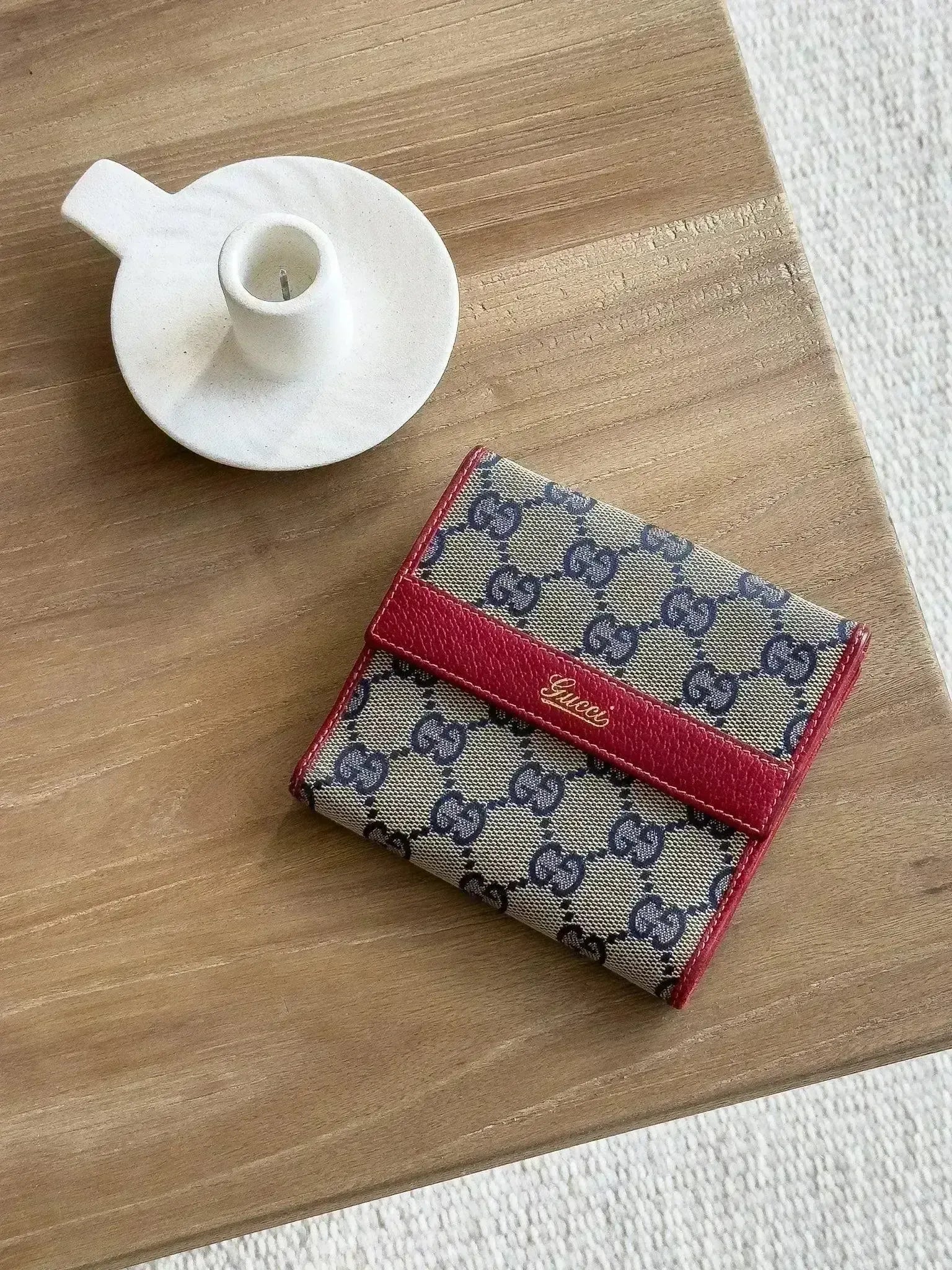 Gucci - Wallet in Blue GG canvas Red Leather display picture 1