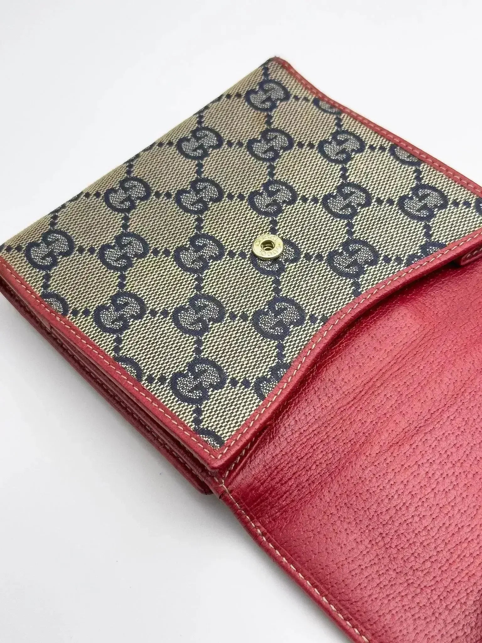 Gucci Red GG Monogram Canvas/Leather Wallet, Authentic GUCCI GG Marmont Leather Tri-fold Compact Wallet Red 474746 main image 3