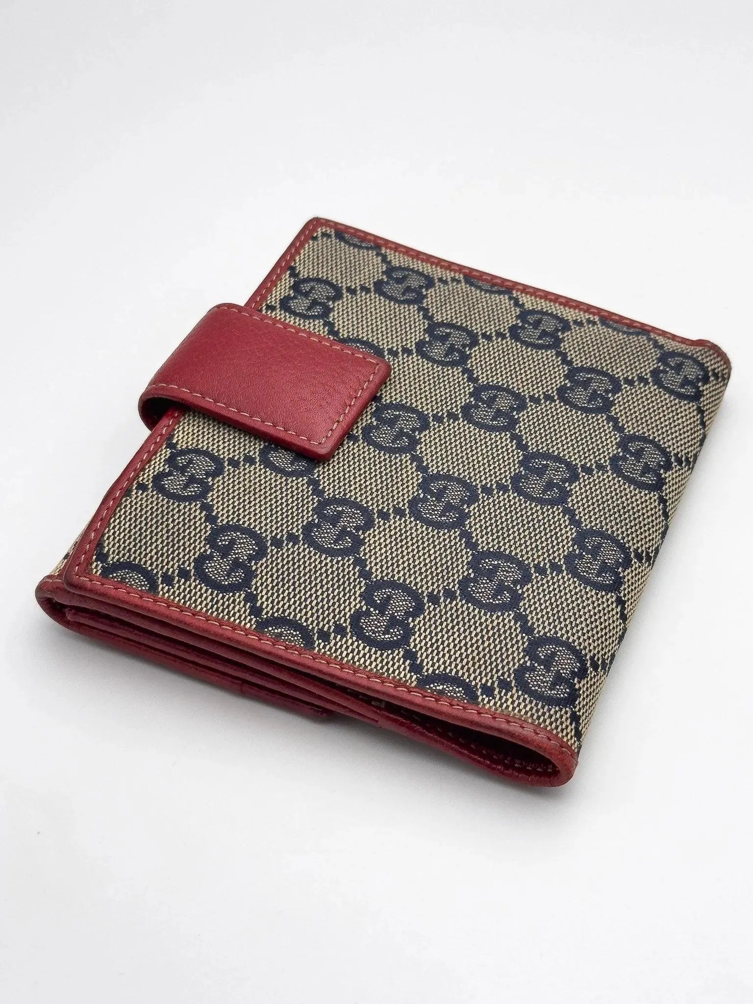 Gucci - Portefeuille en toile GG Bleu Cuir Rouge - Atelier Victor Paris - Vintage Watch Shop Dubai
