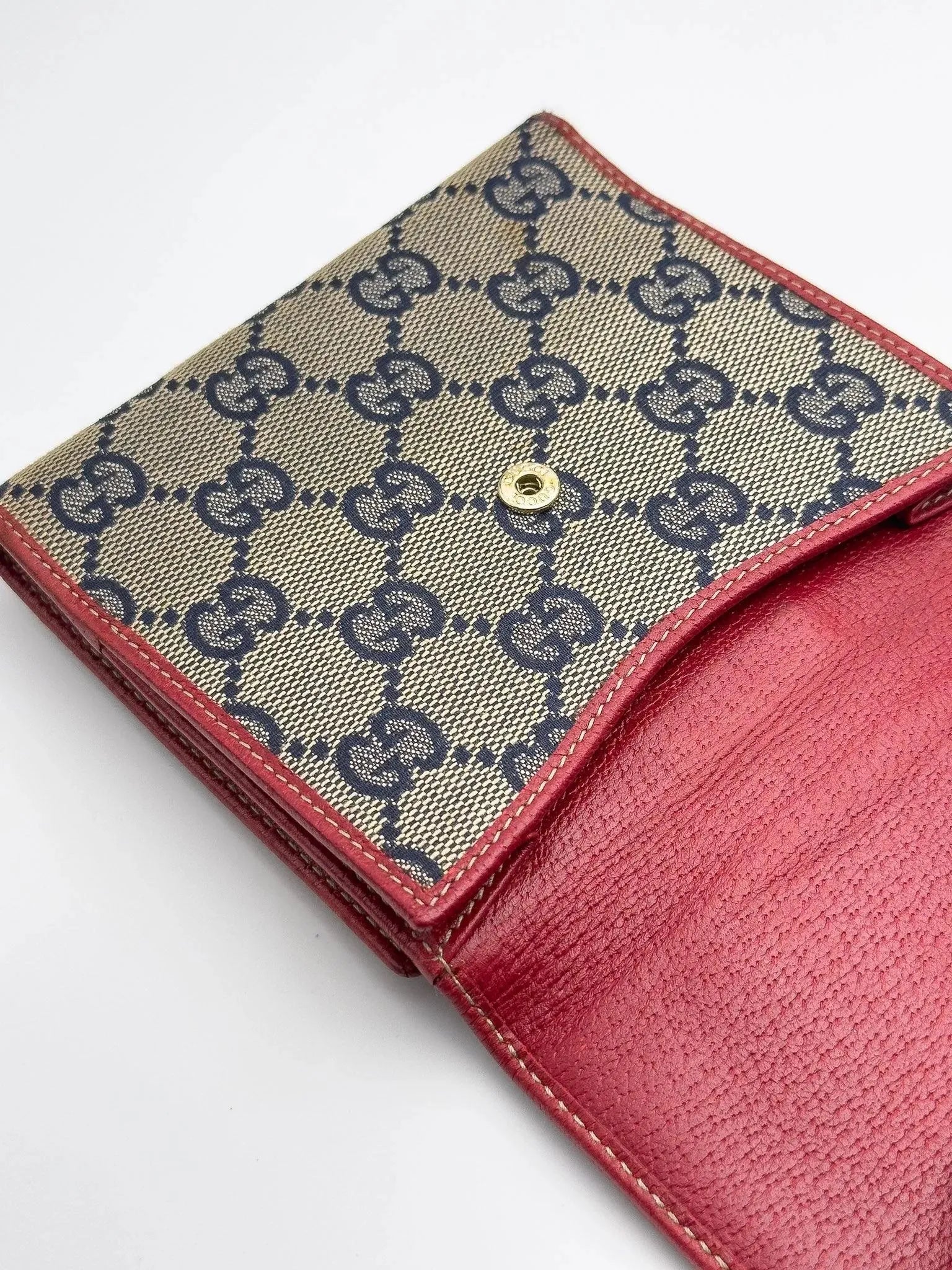 Gucci - Portefeuille en toile GG Bleu Cuir Rouge - Atelier Victor Paris - Vintage Watch Shop Dubai