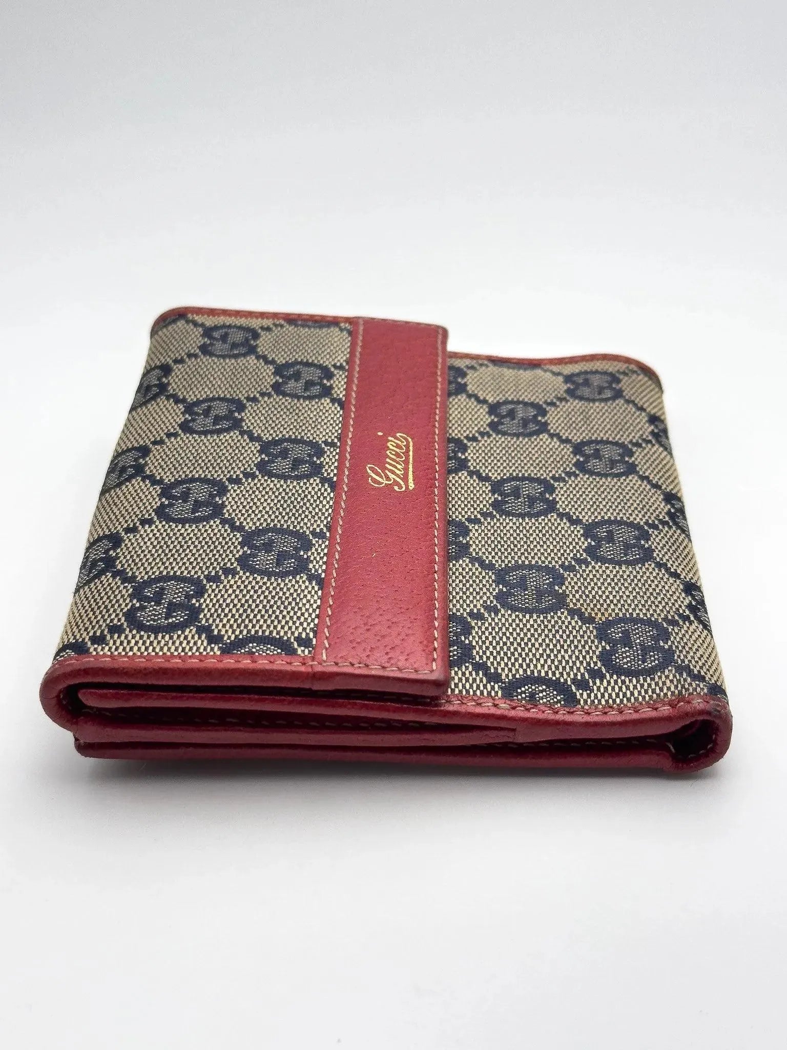 Gucci - Portefeuille en toile GG Bleu Cuir Rouge - Atelier Victor Paris - Vintage Watch Shop Dubai