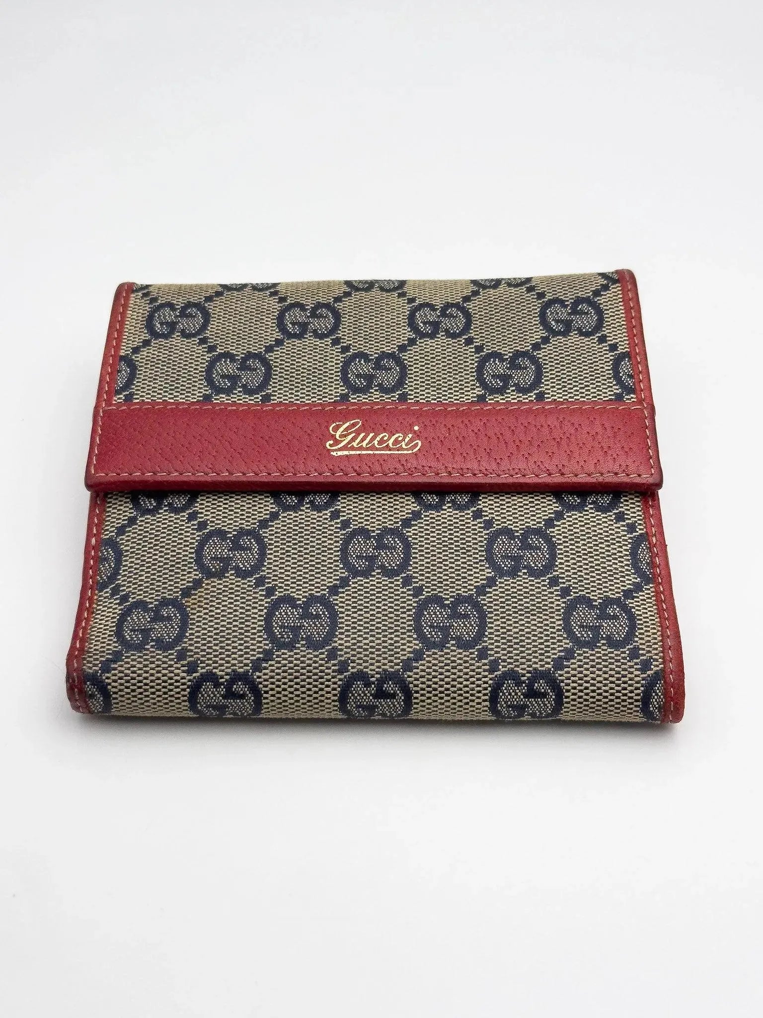 Gucci - Portefeuille en toile GG Bleu Cuir Rouge - Atelier Victor - Vintage  Shop