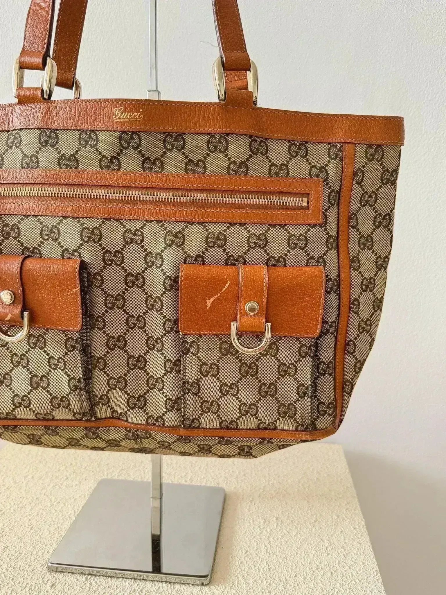 Gucci Abbey logo pattern leather and canvas vintage backpack Gucci Abbey GG Monogram Canvas Handbag Orange Leather main image 3