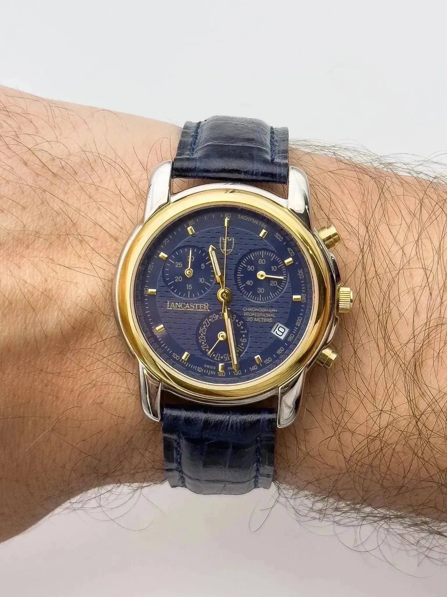 Lancaster - Chronographe Bleu Acier Or - NOS - 1990s - Atelier Victor