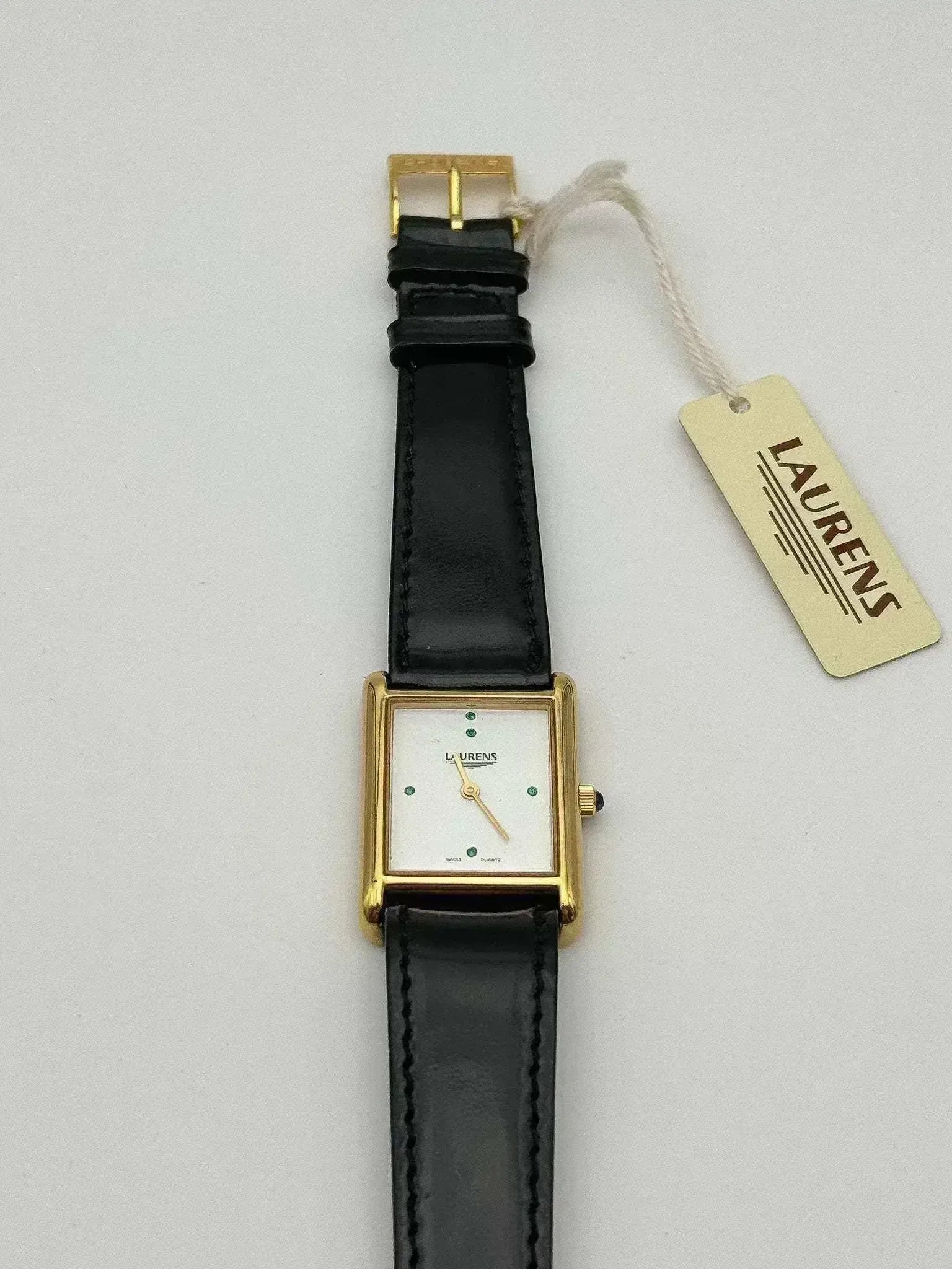 90s Vintage Laurens Swiss Watch Quartz Leather Strap Unisex Vintage 80s Laurens Wristwatch 12374 Gold With Spare Parts  main image 3