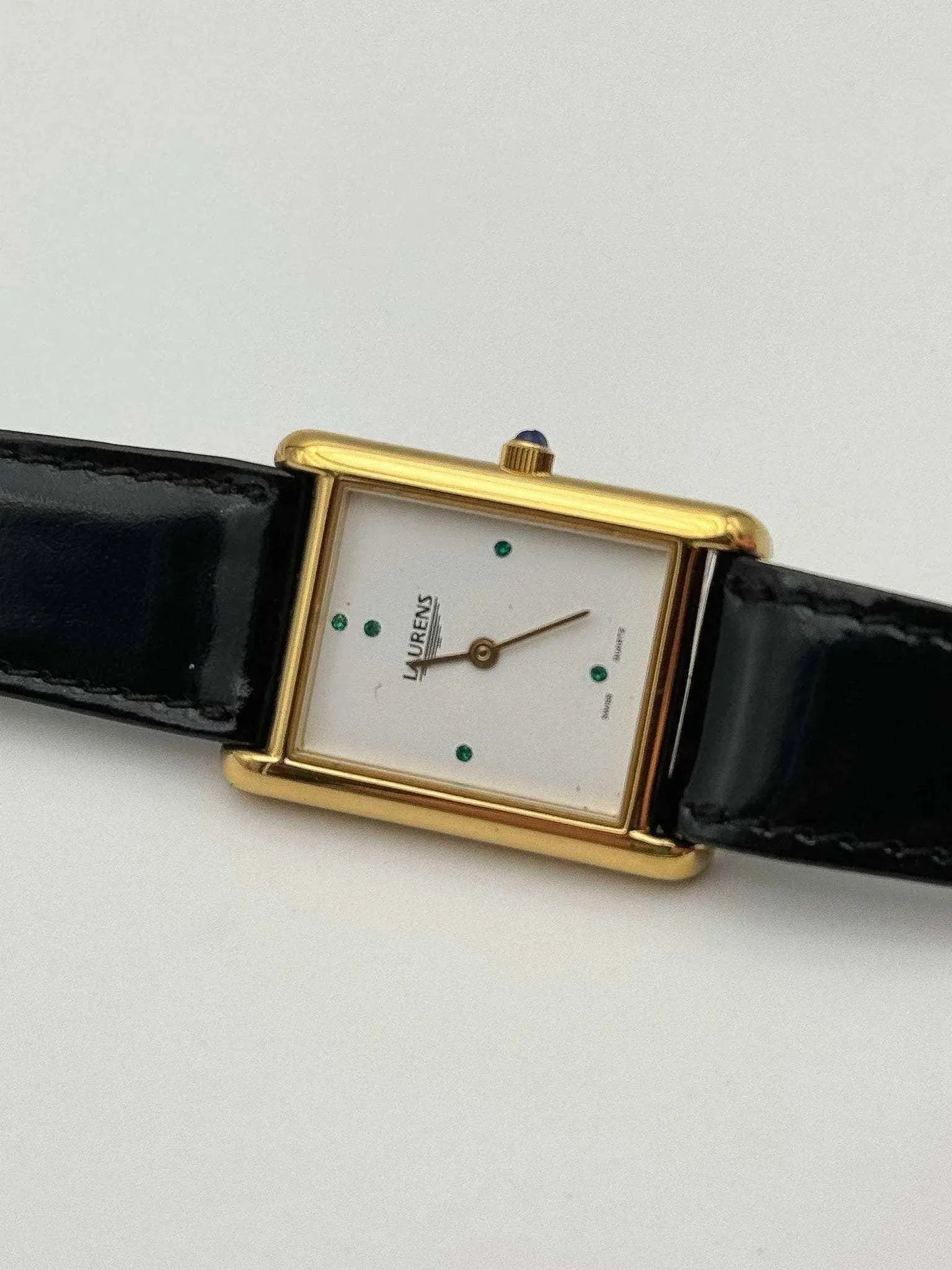 Laurens - Tank Gold Green Stones Index NOS - 1990's - Atelier Victor Paris - Vintage Watch Shop Dubai