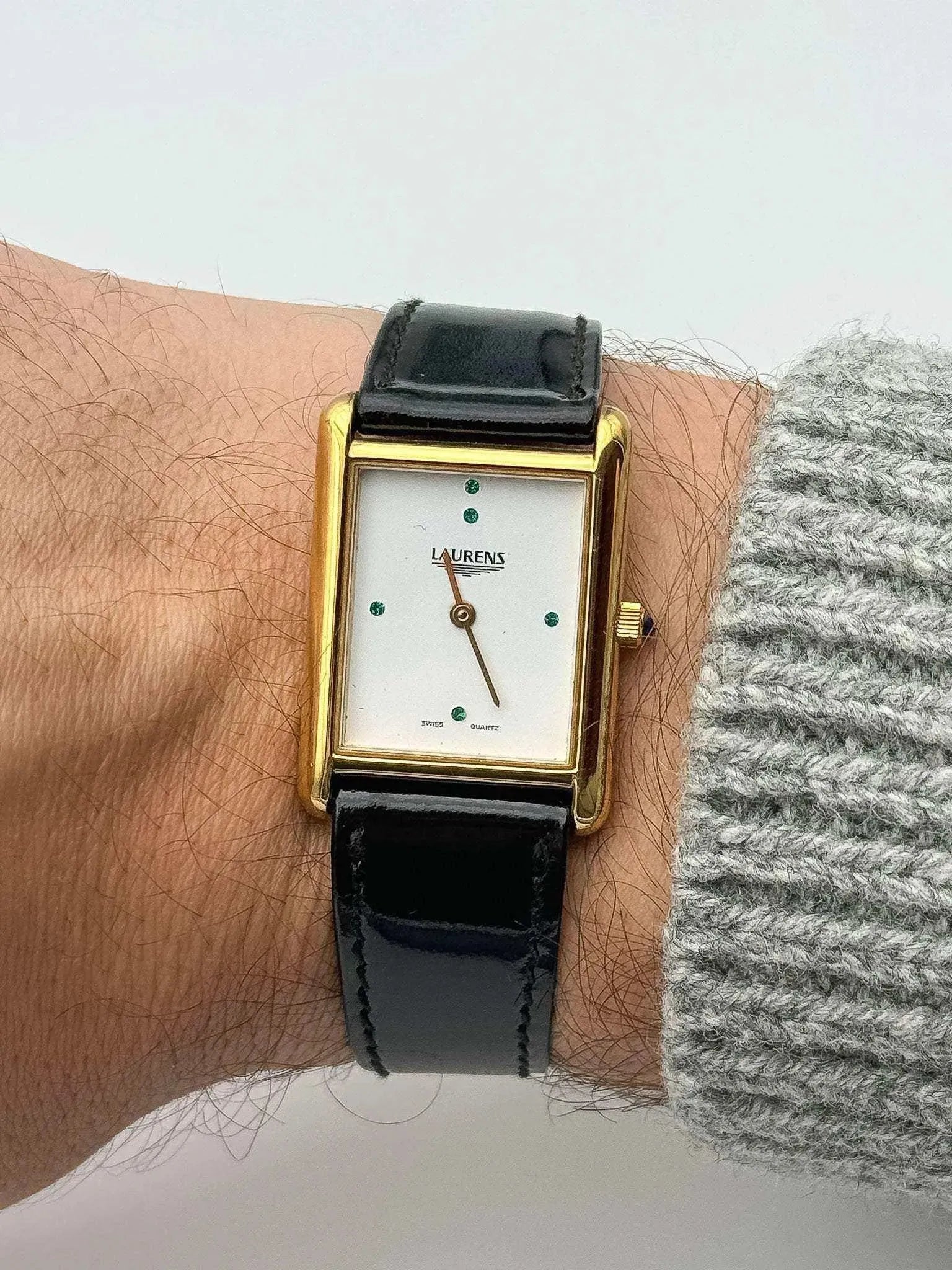 Laurens - Tank Gold Green Stones Index NOS - 1990's - Atelier Victor Paris - Vintage Watch Shop Dubai