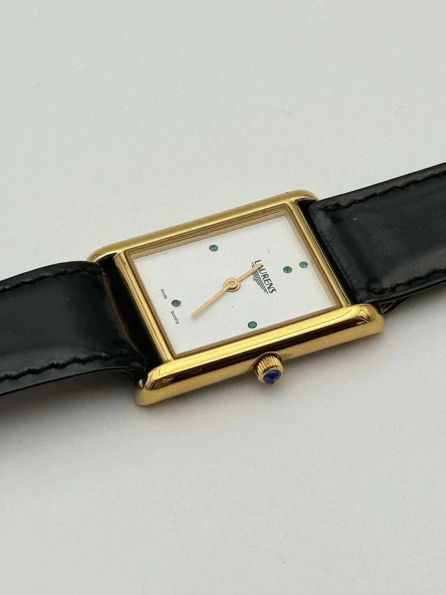 Laurens - Tank Gold Green Stones Index NOS - 1990's - Atelier Victor Paris - Vintage Watch Shop Dubai