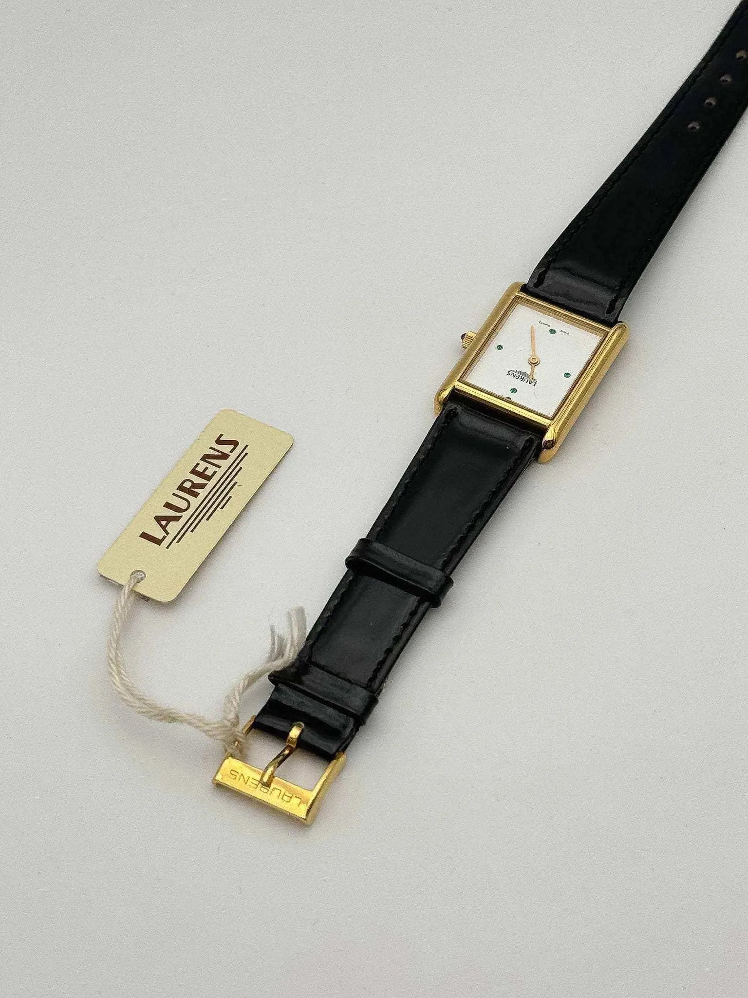 Laurens - Tank Gold Green Stones Index NOS - 1990's - Atelier Victor Paris - Vintage Watch Shop Dubai