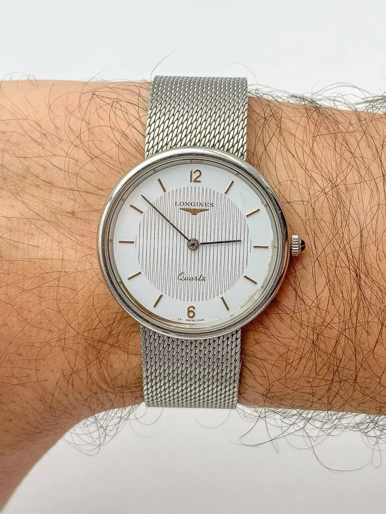 Longines - Acier en maille milanaise tapisserie or - 1980s - Atelier Victor