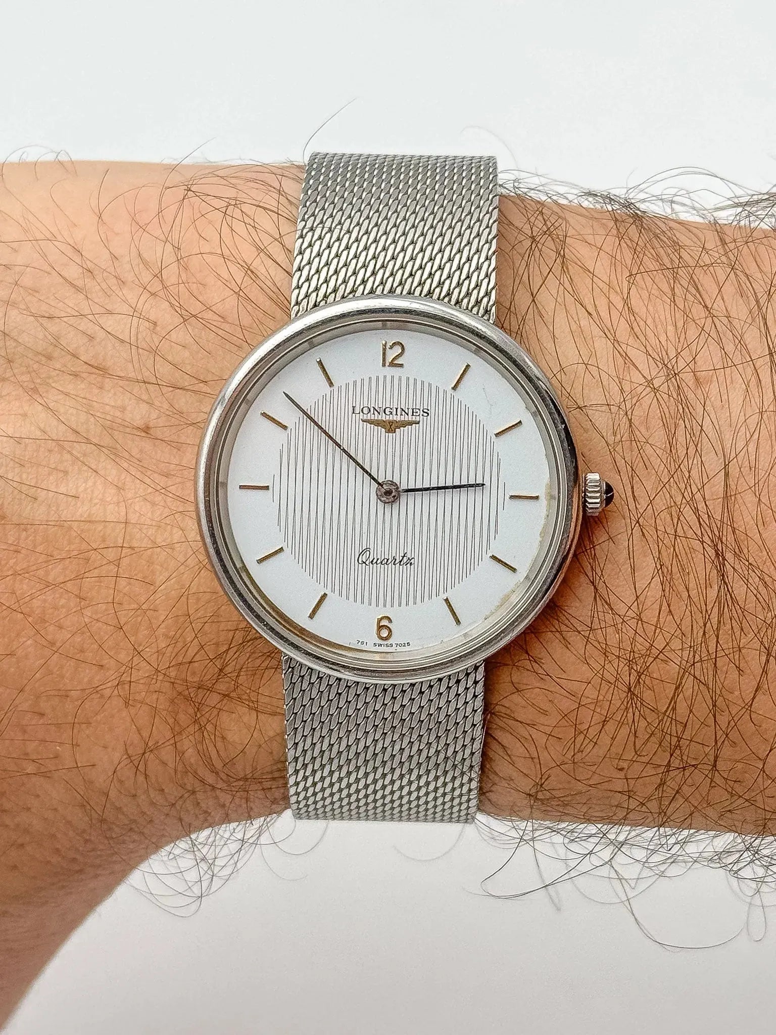 Longines - Acier en maille milanaise tapisserie or - 1980s - Atelier Victor Paris - Vintage Watch Shop Dubai