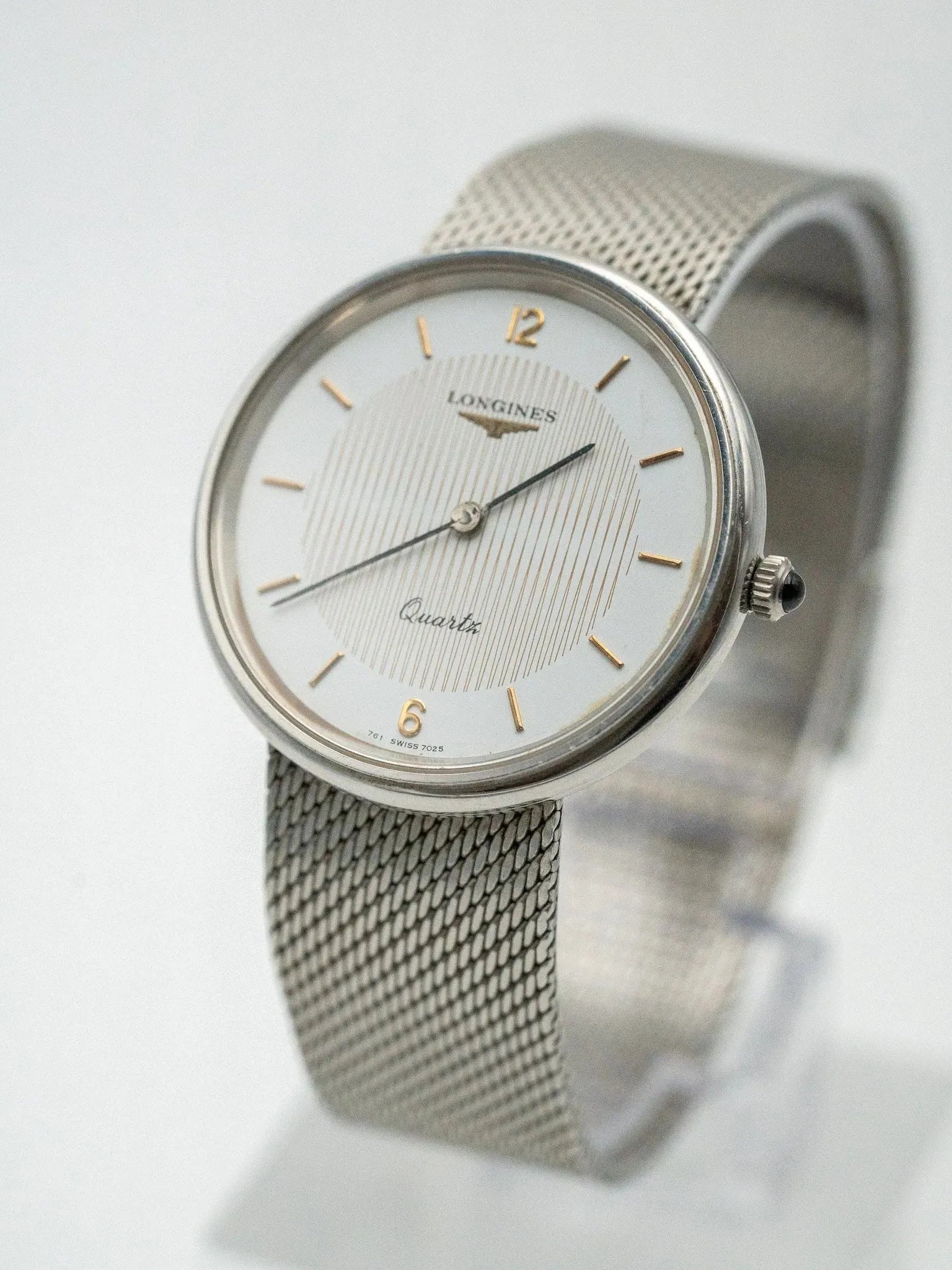 Longines - Acier en maille milanaise tapisserie or - 1980s - Atelier Victor Paris - Vintage Watch Shop Dubai