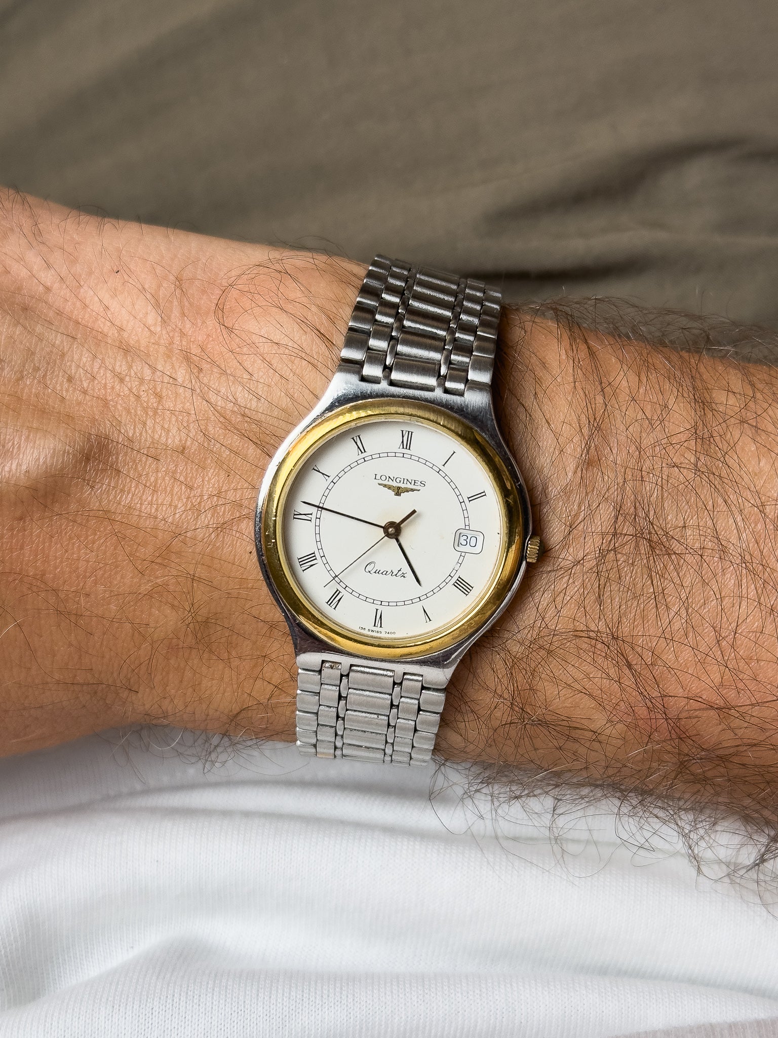 Longines - Bracelet Acier Maille Lunette Or - Papier - 1991 - Atelier Victor - Vintage  Shop