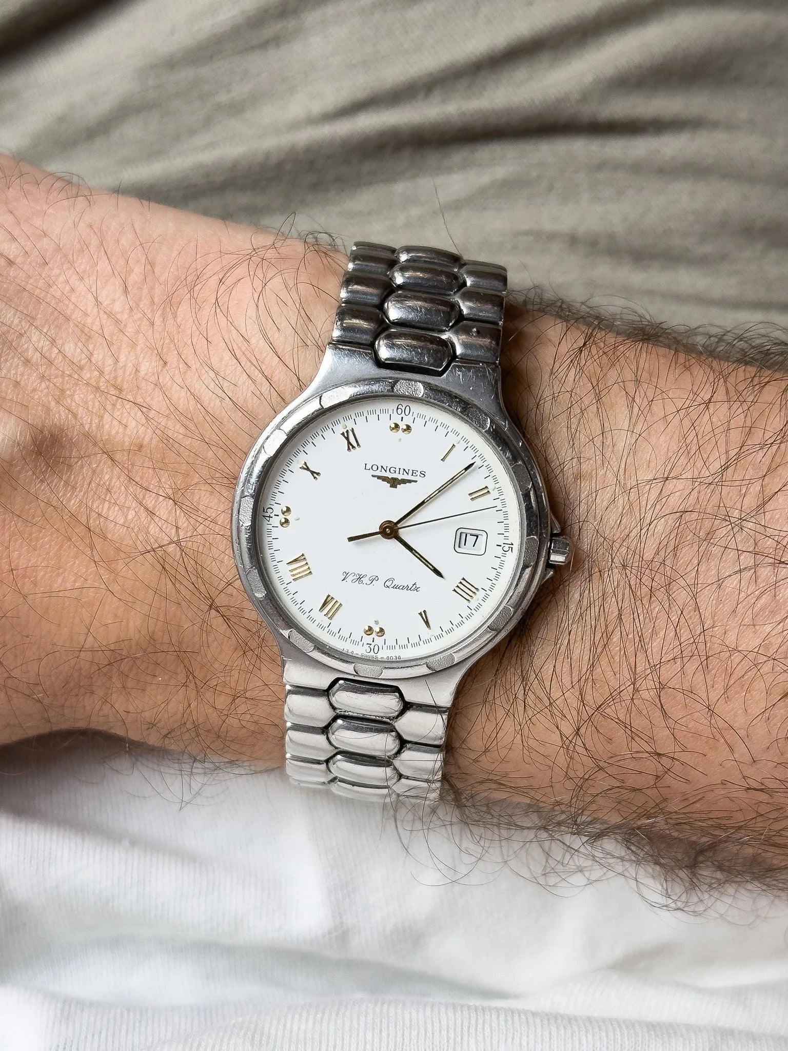 Longines - Conquest V.H.P Acier Date Blanc Index Or - 1990s - Atelier Victor - Vintage  Shop