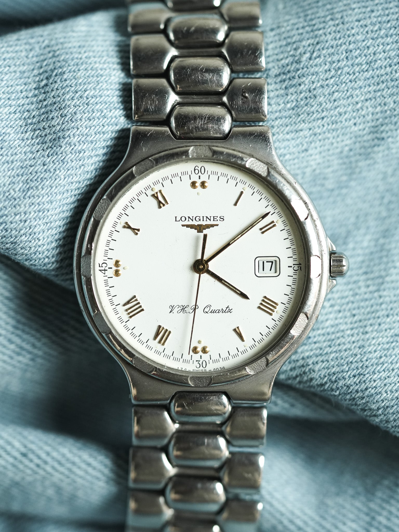 Longines - Conquest V.H.P Acier Date Blanc Index Or - 1990s - Atelier Victor - Vintage  Shop