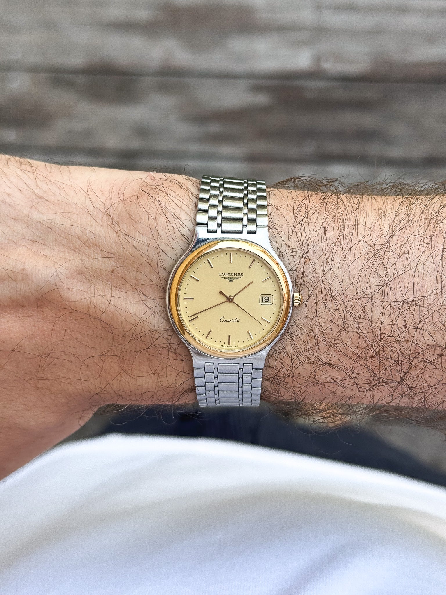 Longines - Flagship Maille Acier Cadran Lunette Or - 1980s - Atelier Victor - Vintage  Shop