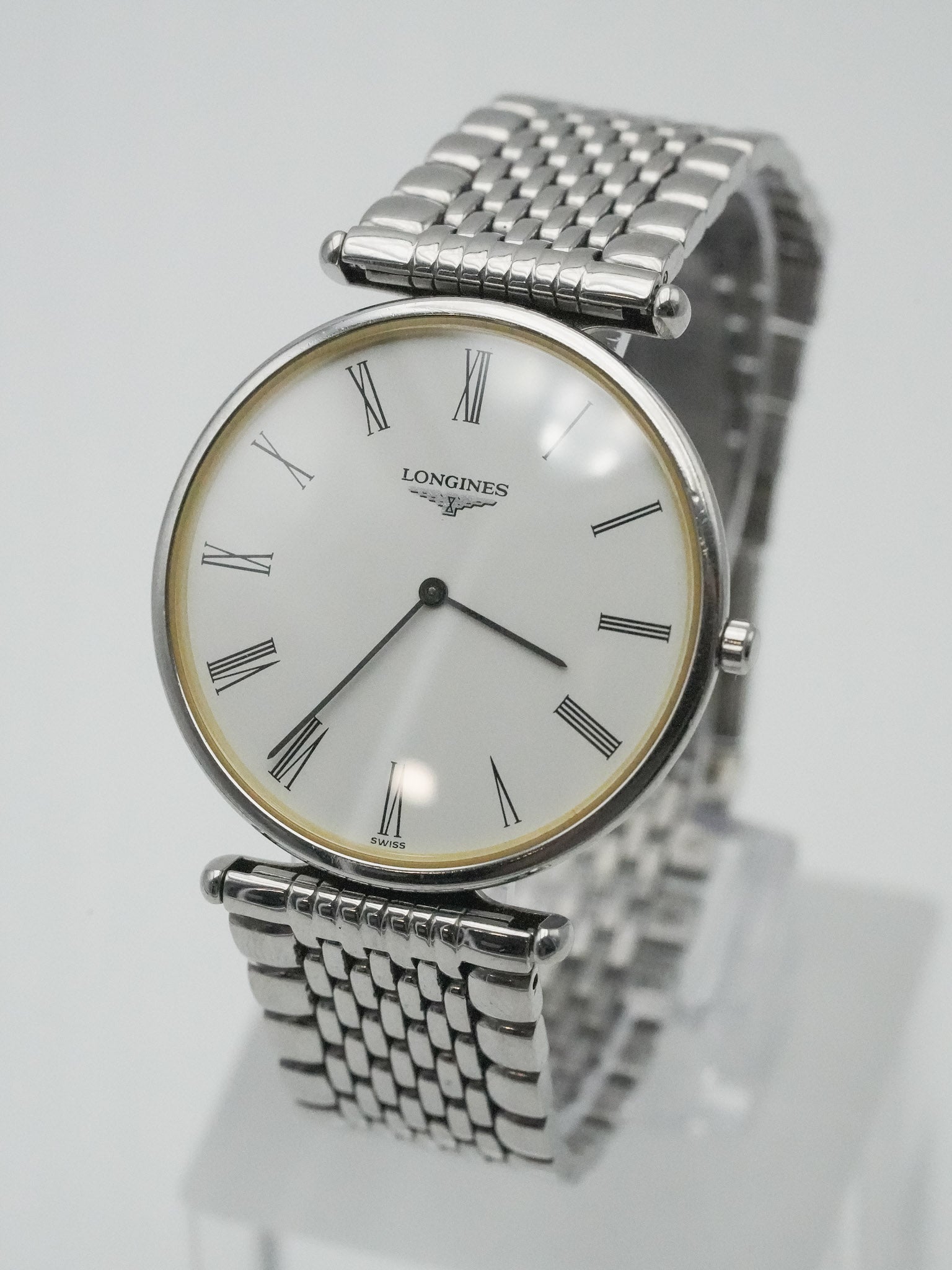 Longines - La Grande Classique Extra Plat acier maille cadran blanc - 1990s - Atelier Victor Paris - Vintage Watch Shop Dubai