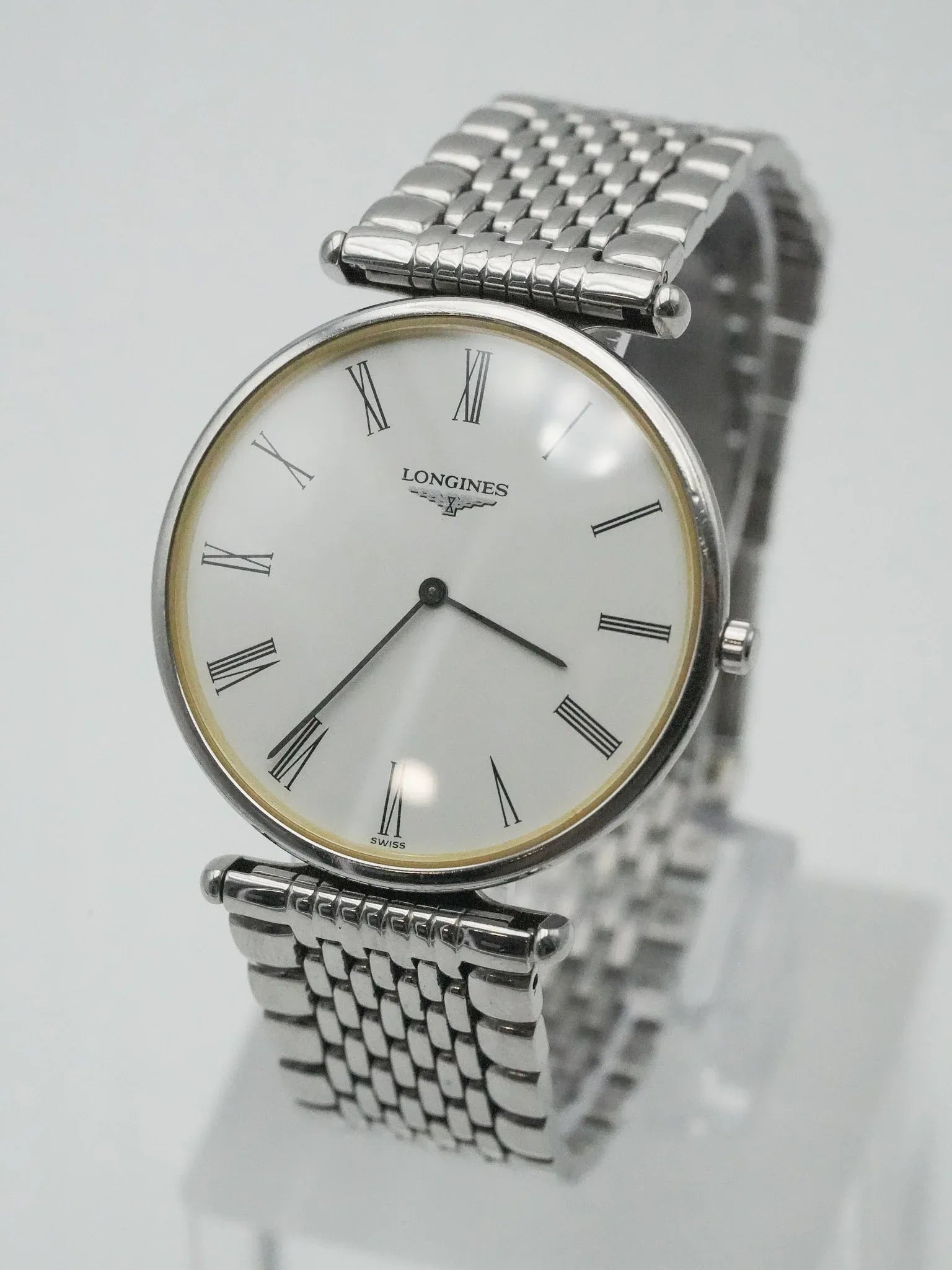 Longines - La Grande Classique Extra Plat acier maille cadran blanc - 1990s - Atelier Victor - Vintage  Shop