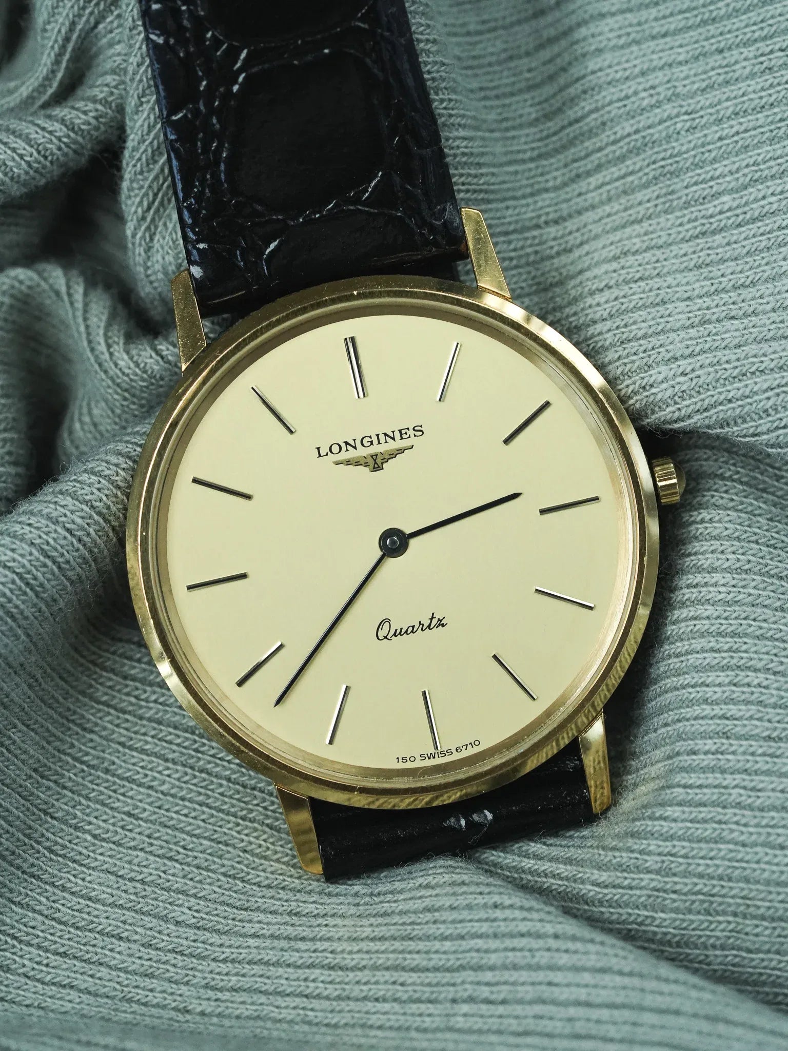 Longines - Extra dünne, goldplattierte Dressuhr Zifferblatt Gold - 1980s 