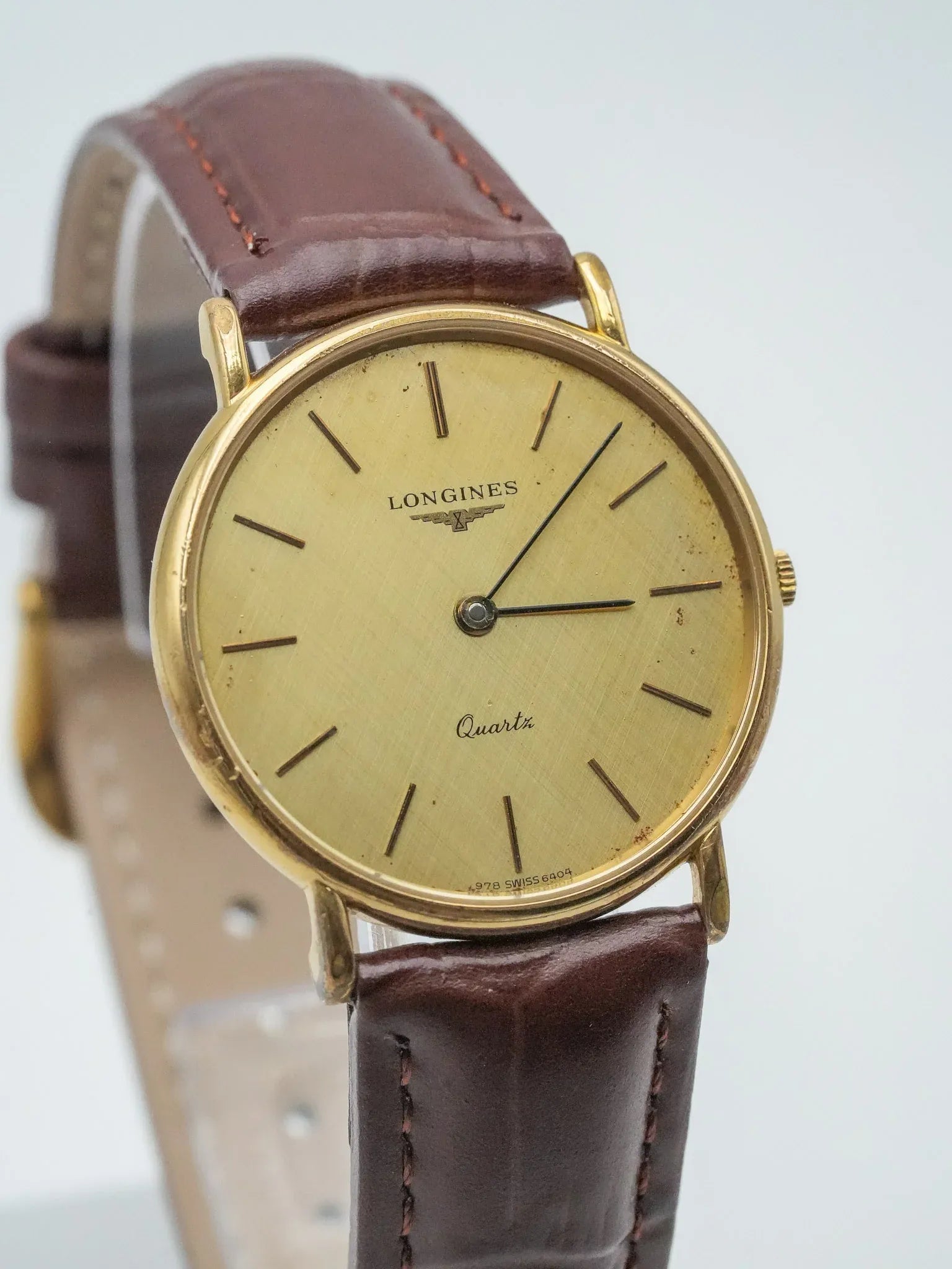 LONGINES Quartz ゴールド レザー Vintage LONGINES Solid 18K Gold Automatic Swiss Wristwatch - Cal