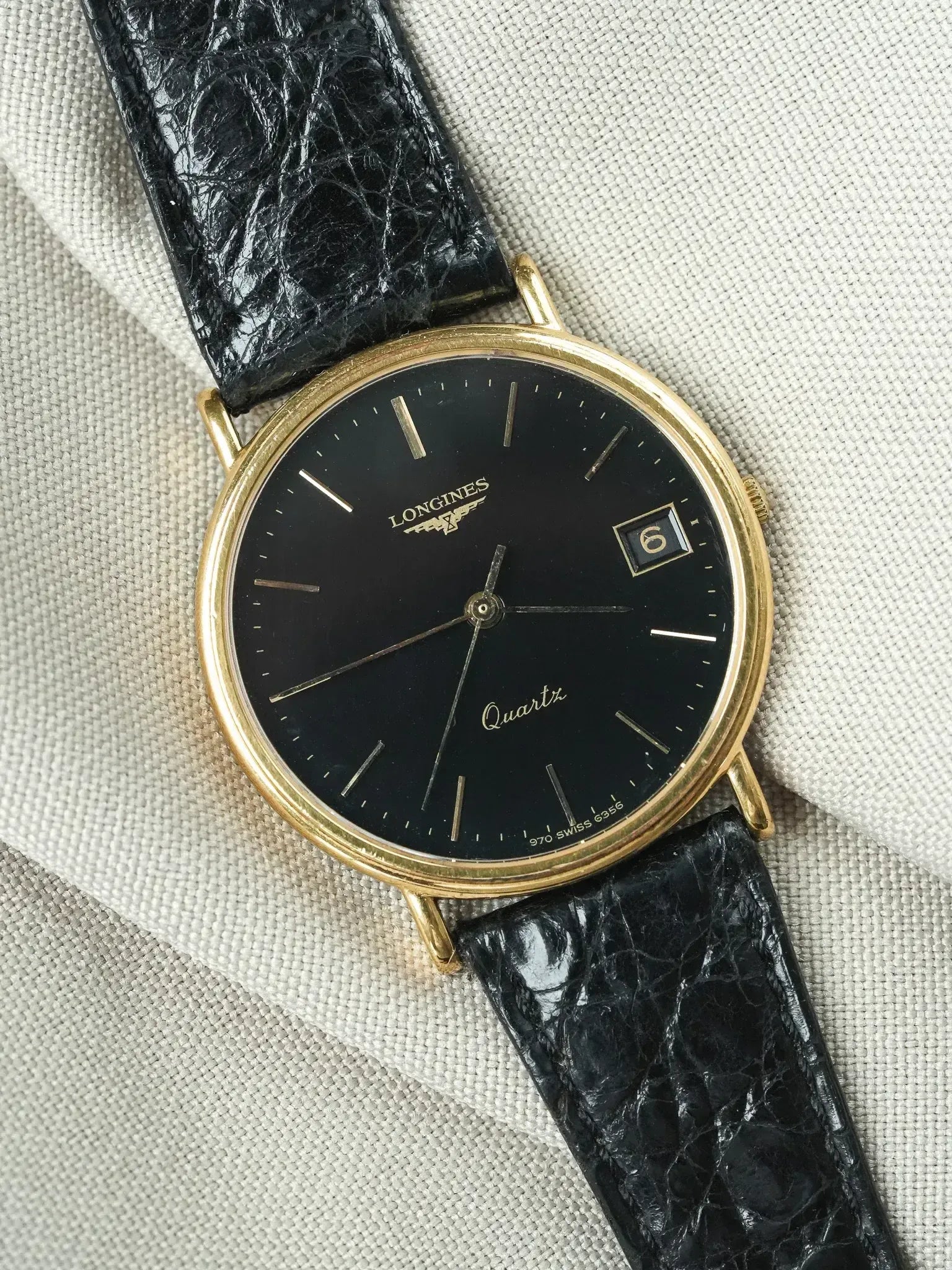 Longines - Black Round Date Gold Plated - 1980s - Atelier Victor