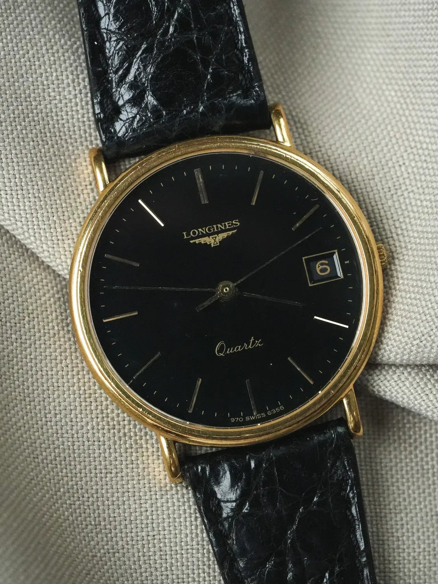Longines - Black Round Date Gold Plated - 1980s - Atelier Victor
