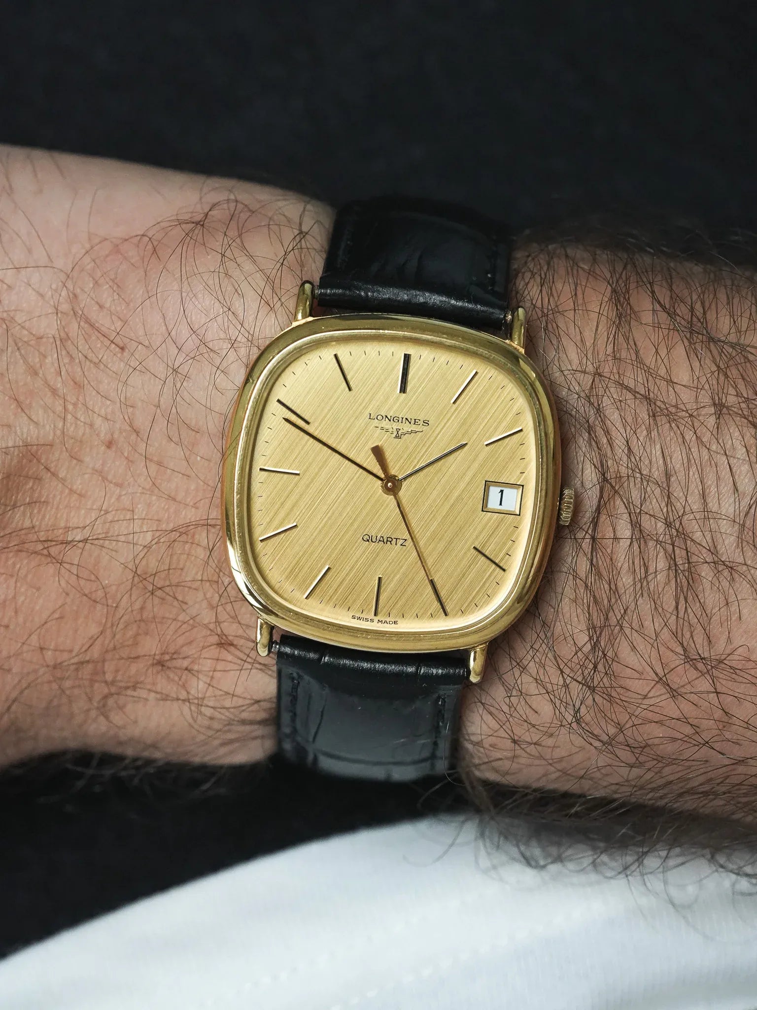 Montre Longines Vintage (1980s) - TV Date plaqué or Cadran lin