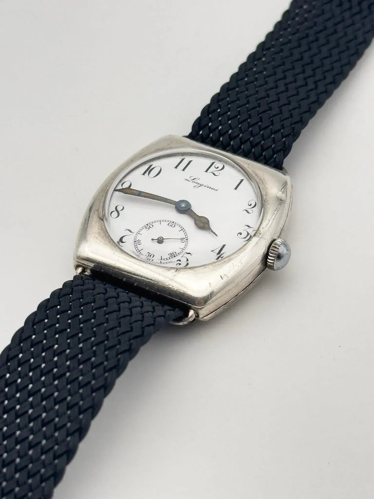 Longines - WW1 Tonneau Argent massif 935 émail Oversized - 1915 - Atelier Victor