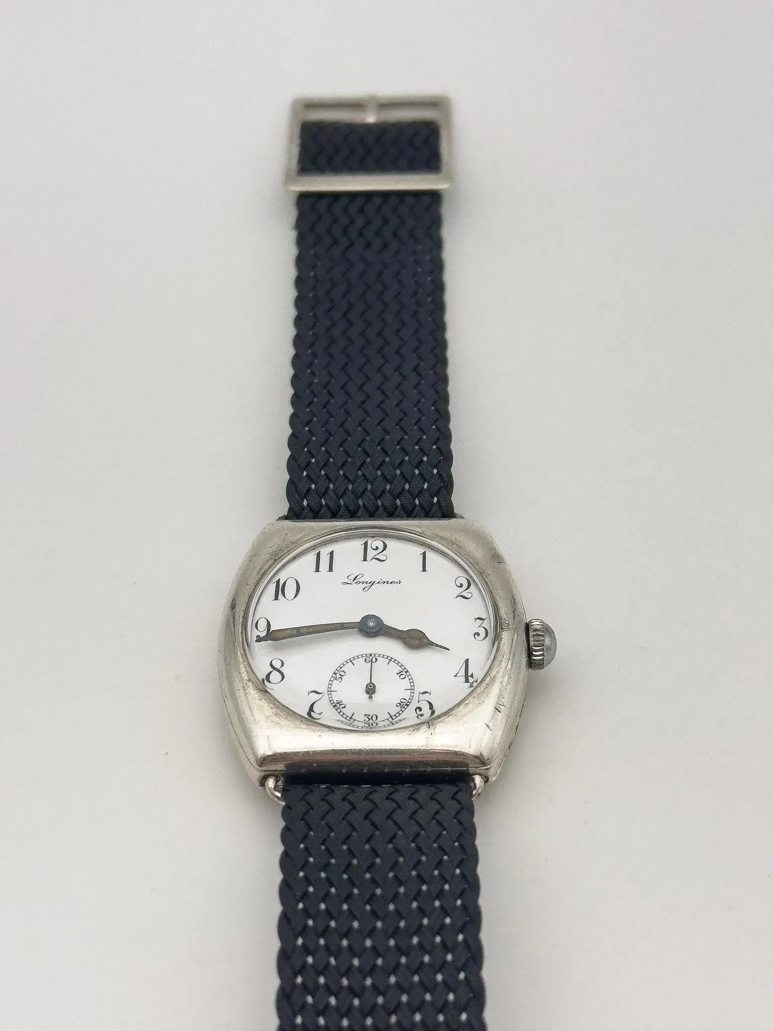 Longines - WW1 Tonneau Argent massif 935 émail Oversized - 1915 - Atelier Victor