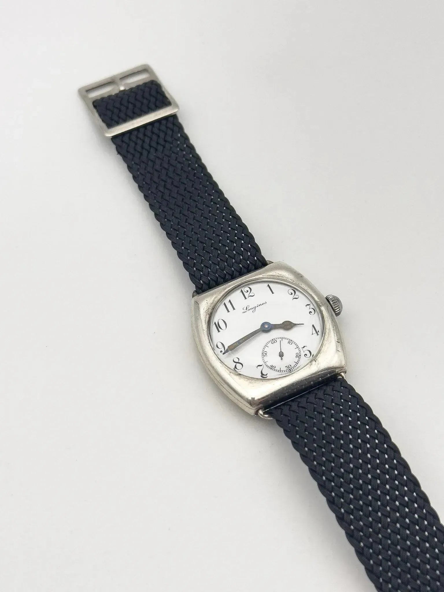 Longines - WW1 Tonneau Argent massif 935 émail Oversized - 1915 - Atelier Victor