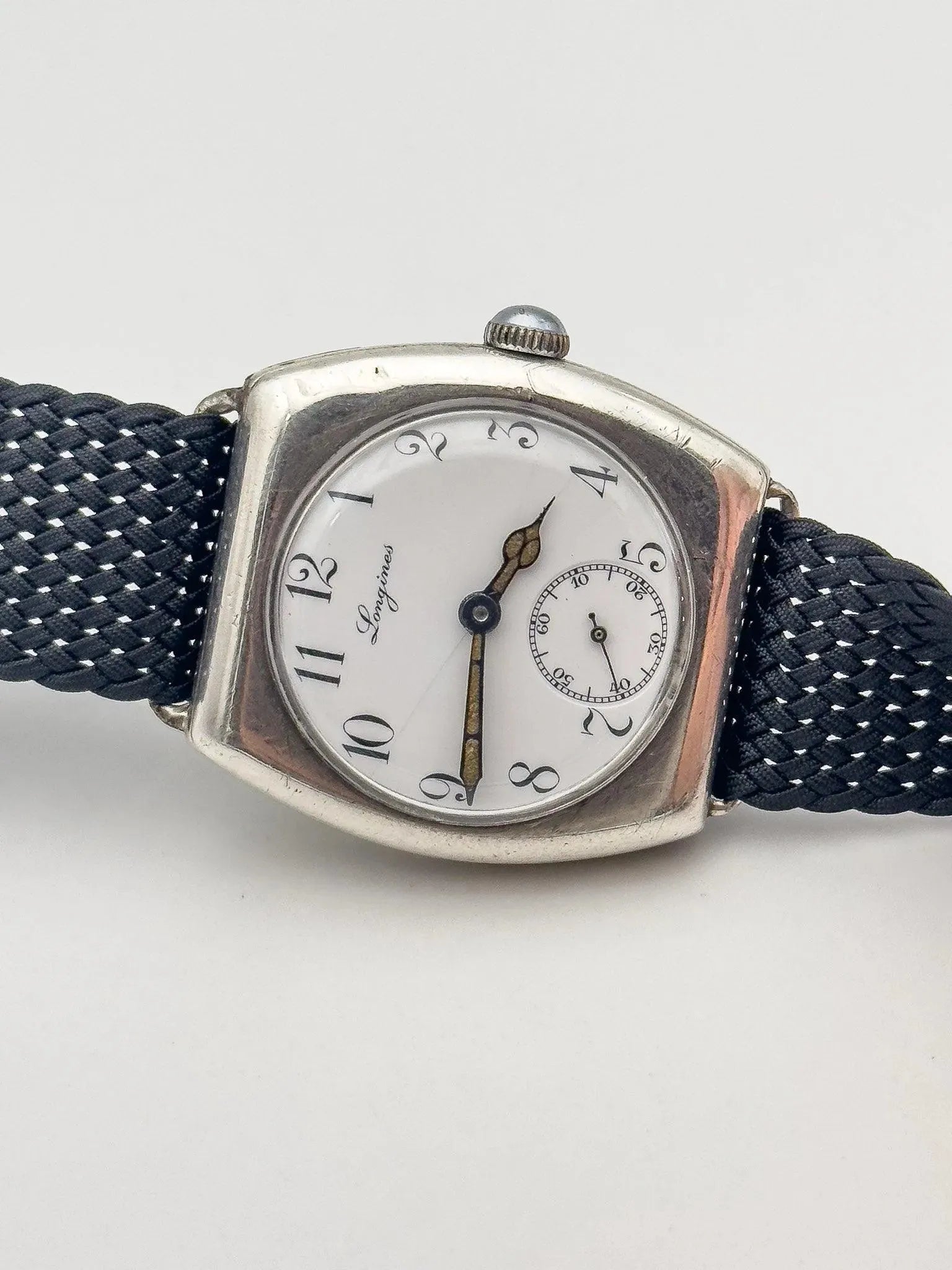 Longines - WW1 Tonneau Argent massif 935 émail Oversized - 1915 - Atelier Victor Paris - Vintage Watch Shop Dubai