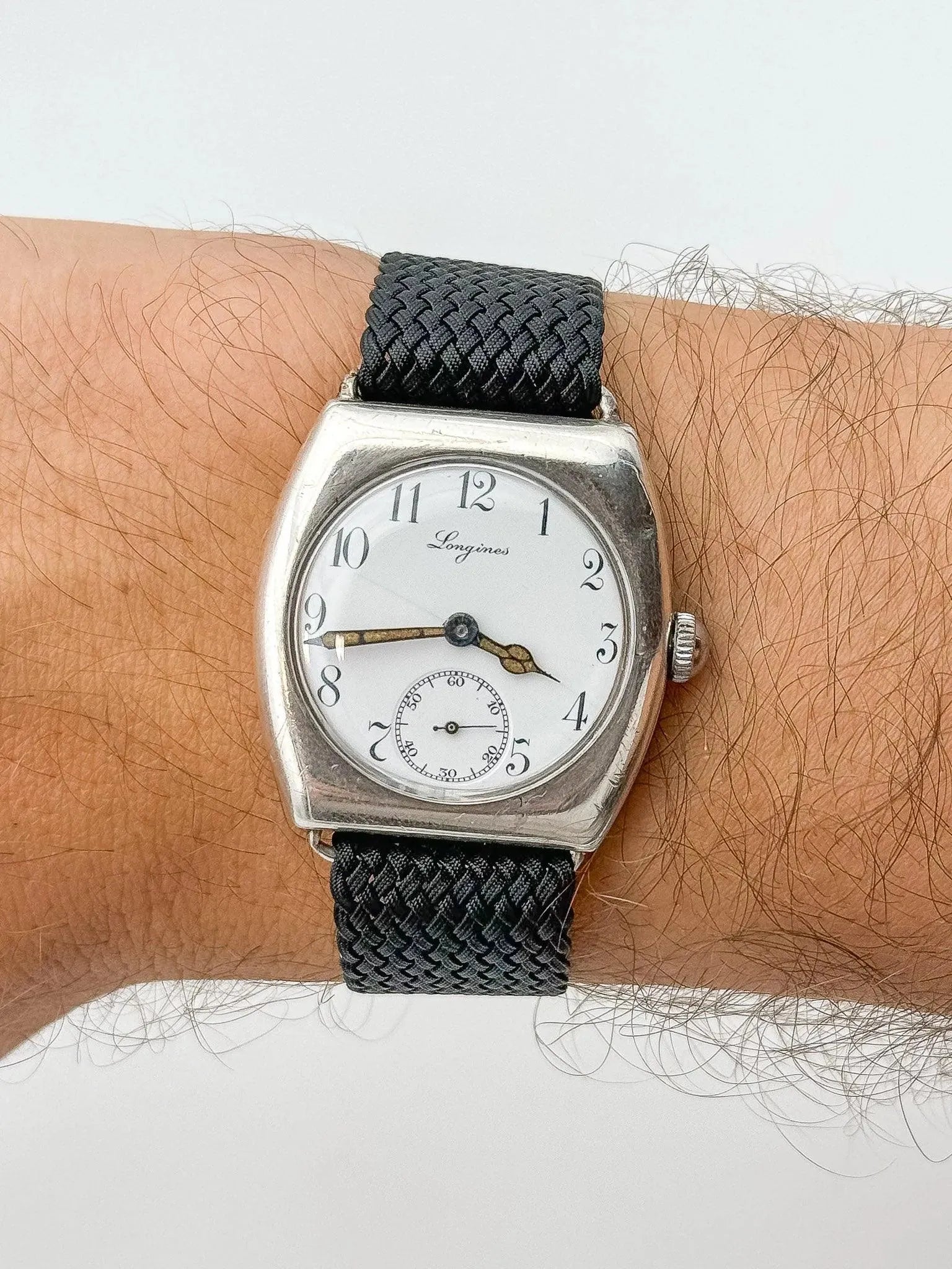 Longines - WW1 Tonneau Argent massif 935 émail Oversized - 1915 - Atelier Victor Paris - Vintage Watch Shop Dubai