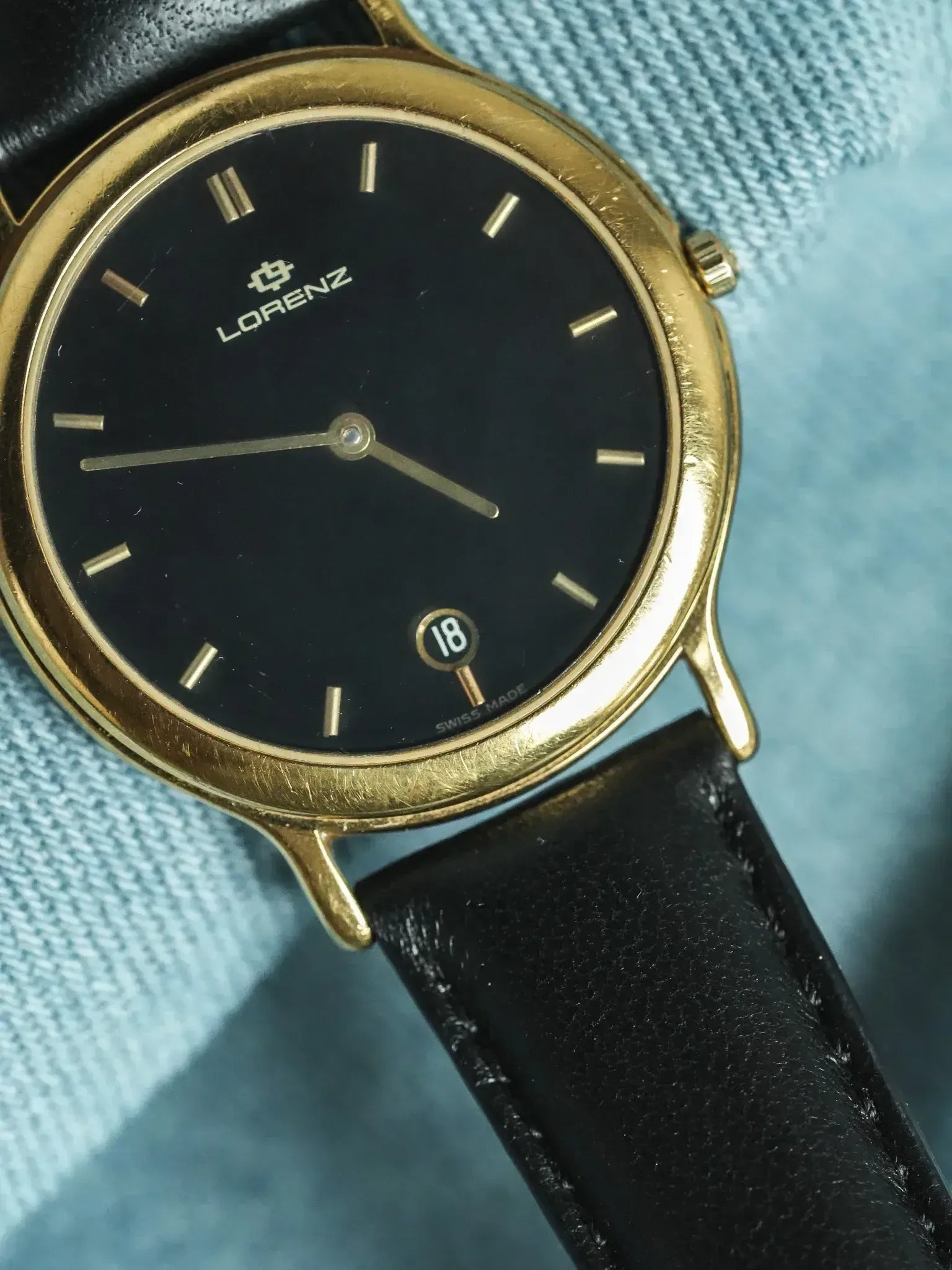 LORENZ イエロー ブラック 掛け時計 約36cm Lorenz - Black gold plated date 6h - 1990s - Atelier Victor