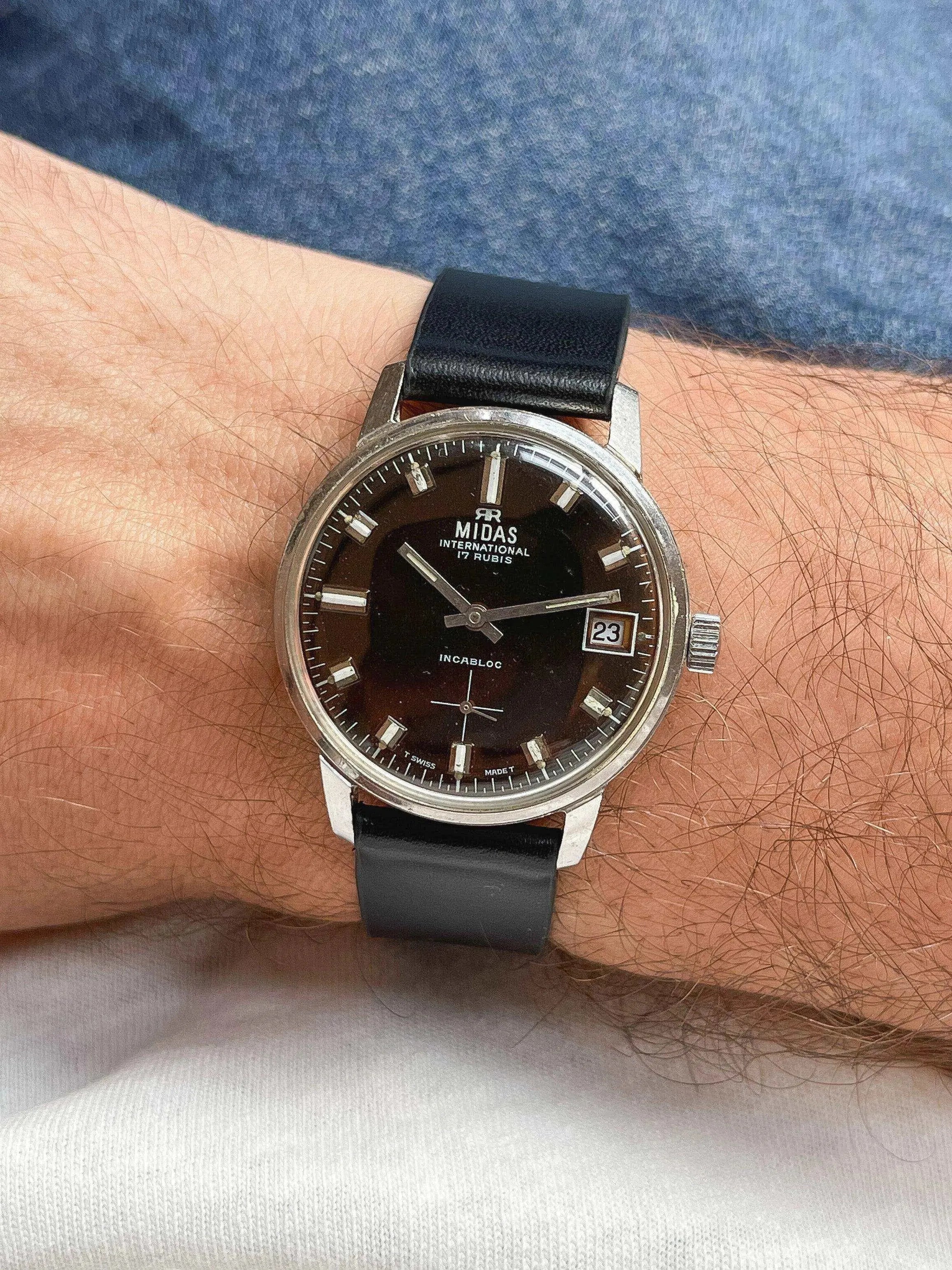 Midas - Black Sub-Seconds - 1970s - Atelier Victor Paris - Vintage Watch Shop Dubai