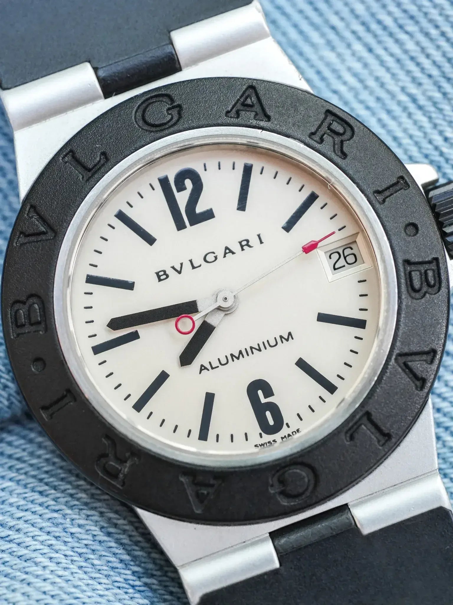 Bvlgari - Aluminum 29mm Crème Caoutchouc noir - 1990s - Atelier Victor