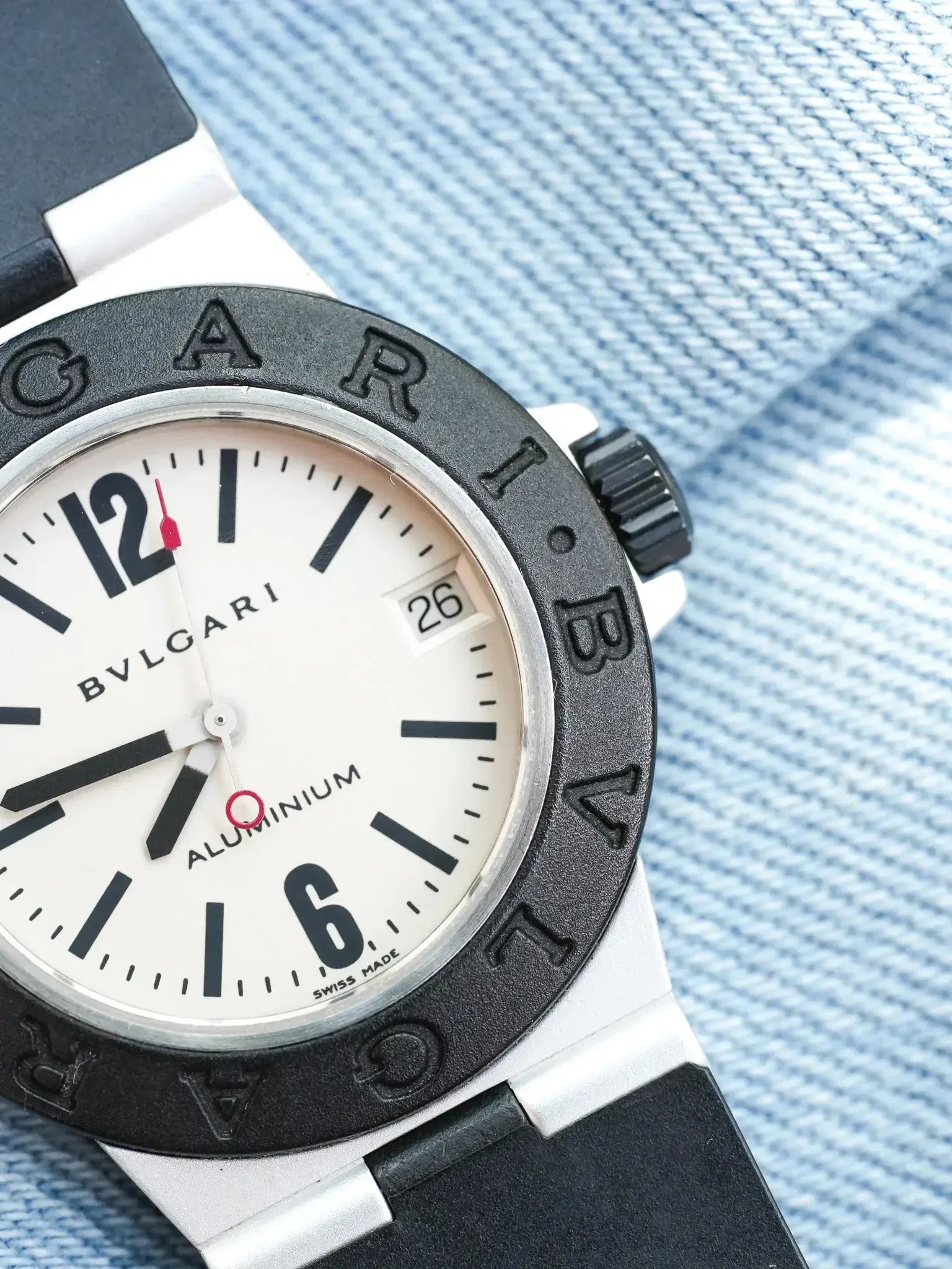 Bvlgari - Aluminum 29mm Crème Caoutchouc noir - 1990s - Atelier Victor