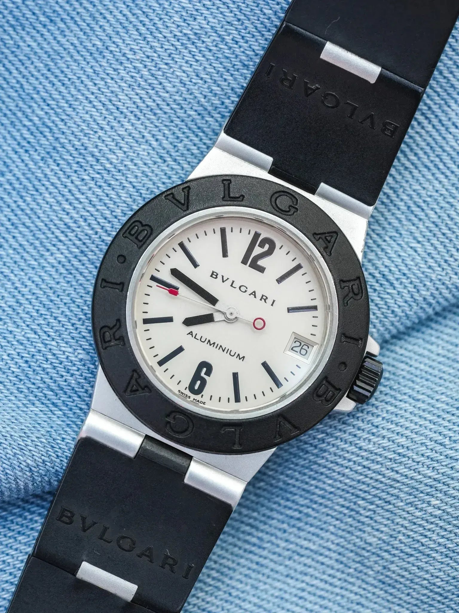 Bvlgari - Aluminum 29mm Crème Caoutchouc noir - 1990s - Atelier Victor