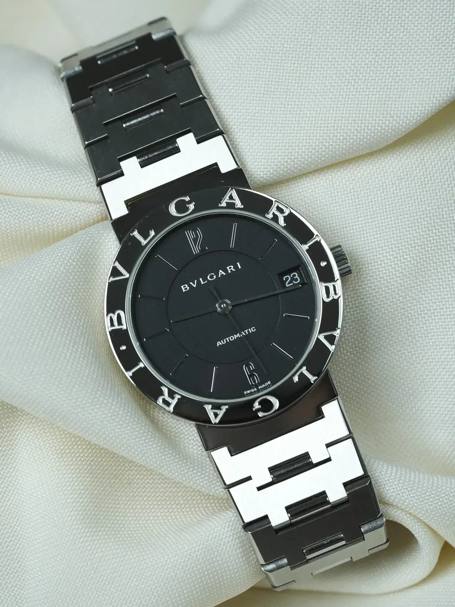 Montre Bvlgari Diagono BB33SS Acier (Années 2000) – Automatique & Cadran Noir - Atelier Victor