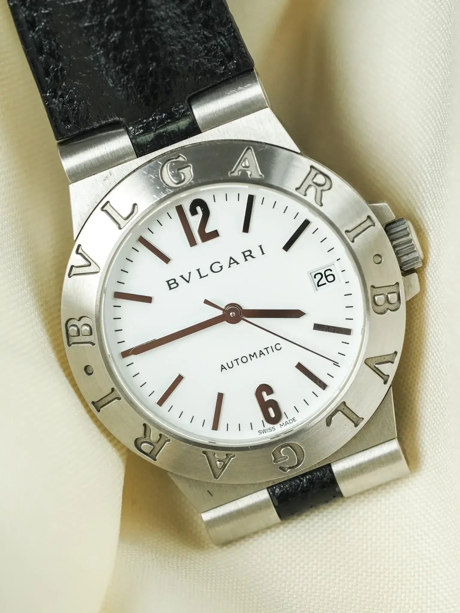 Bvlgari - Diagono LCV35S Cuir automatique cadran blanc - 2000s - Atelier Victor
