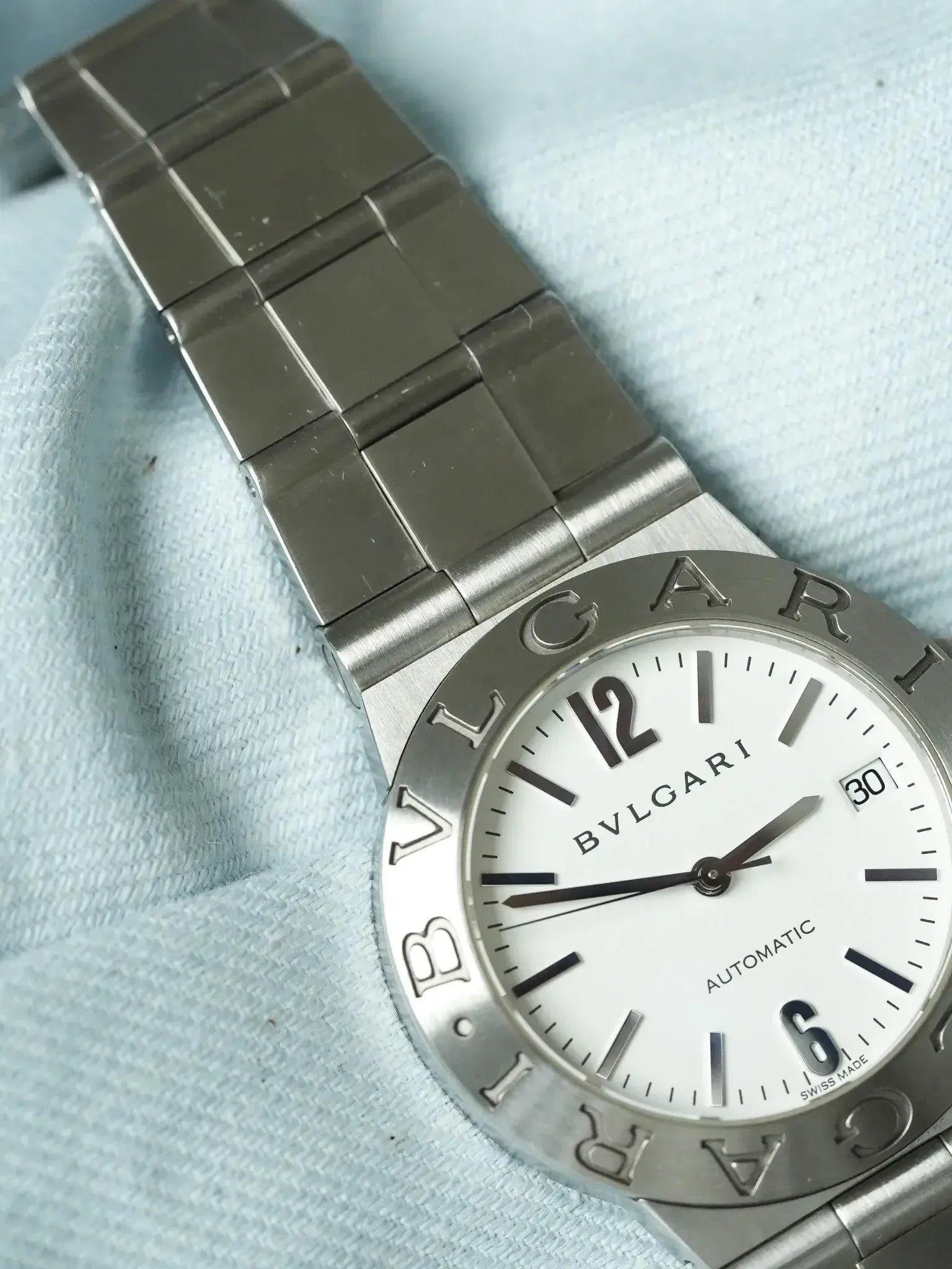BVLGARI 自動巻きLCV35 ディアゴノ　35㎜ 美品 ブルガリ ディアゴノ LCV35S 自動巻き デイト メンズ 純正ベルト