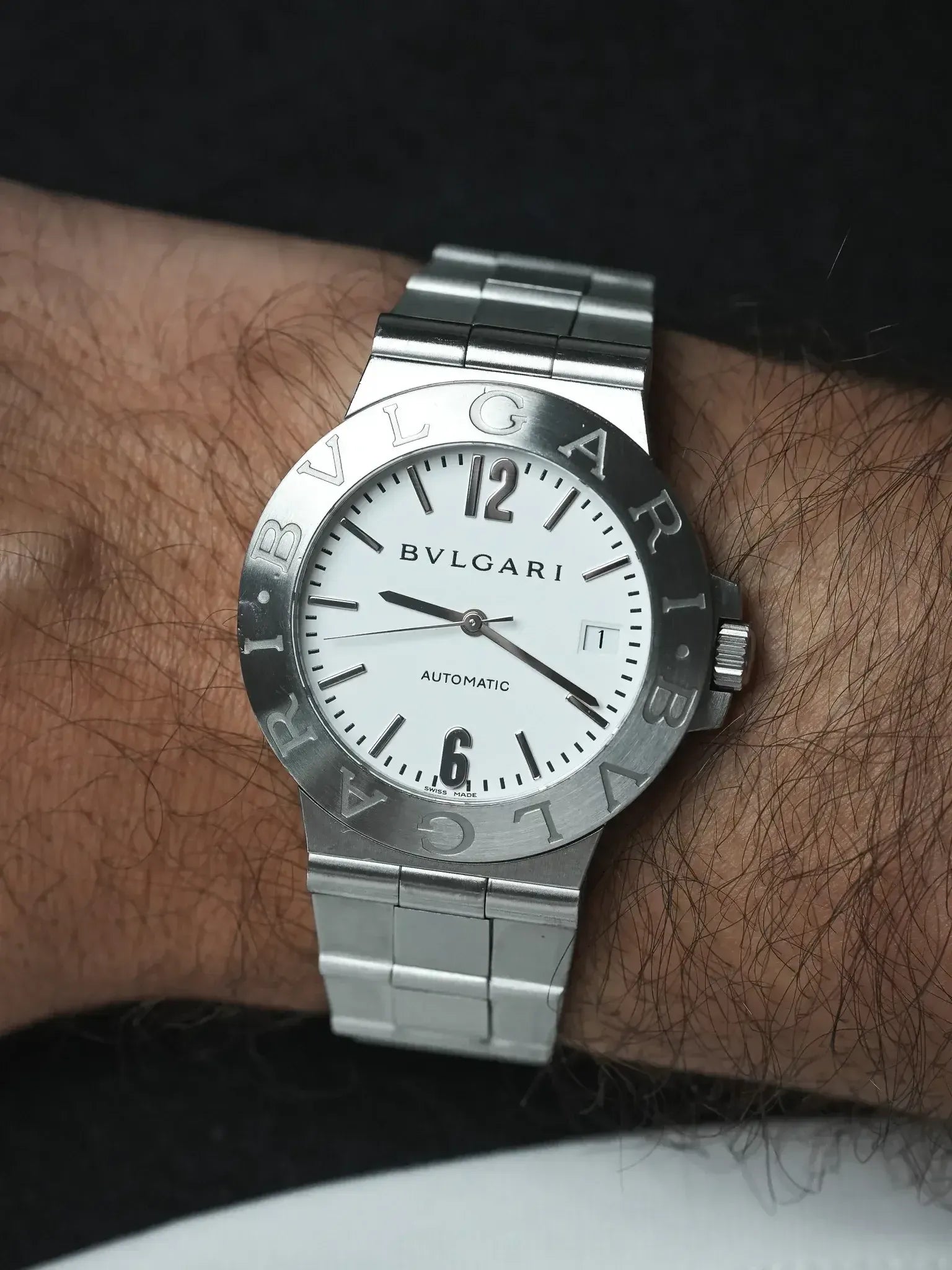 宝格丽Diagono LCV38S手表（2005年）- 不锈钢自动白色表盘 